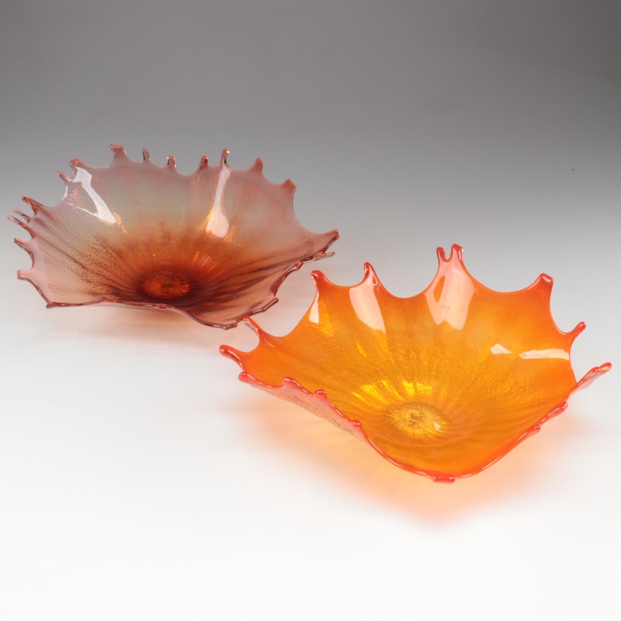 Doug Frates Handblown with Silver Leaf Freeform Art Glass Splash Finger Bowls