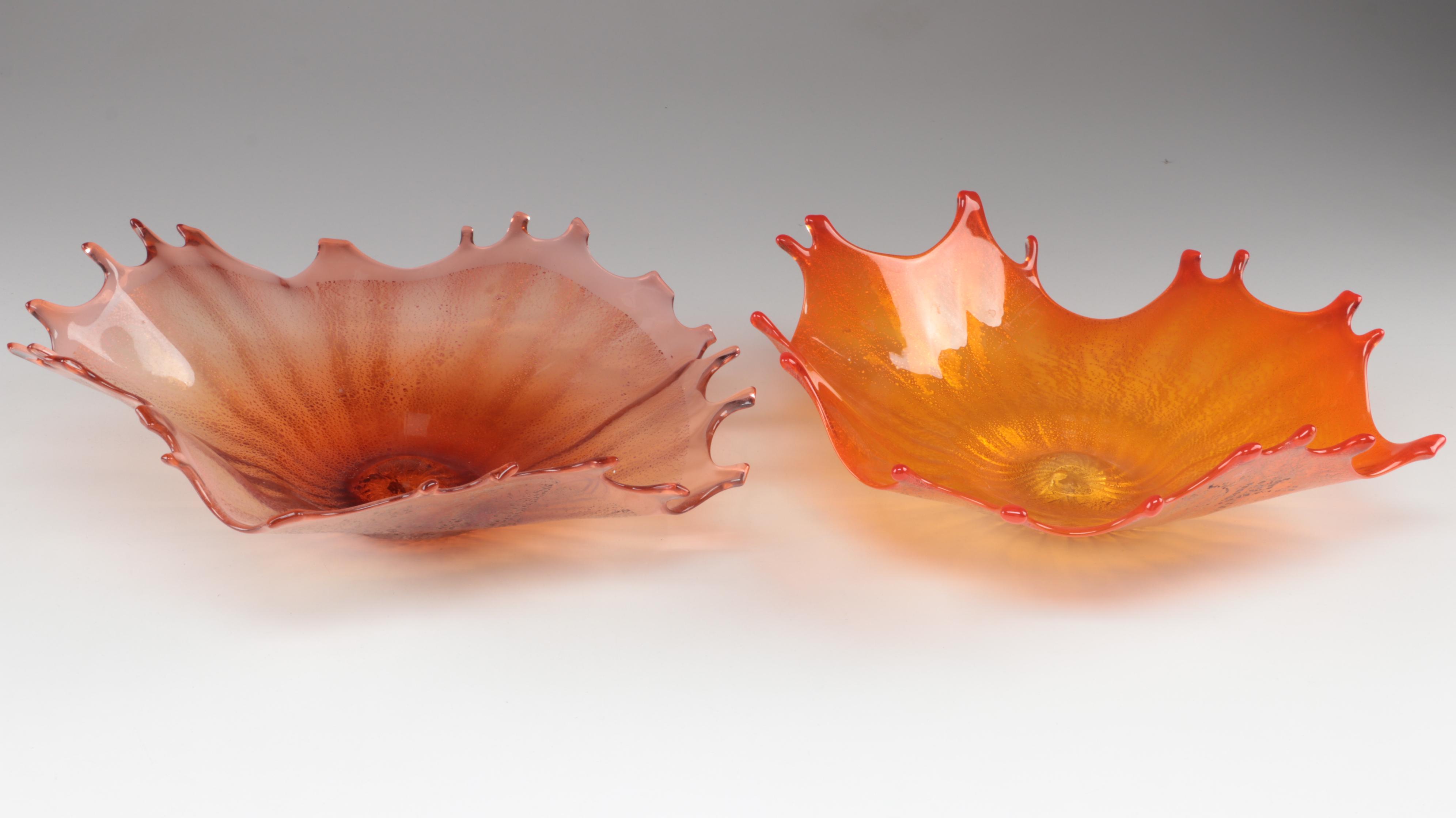 Doug Frates Handblown with Silver Leaf Freeform Art Glass Splash Finger Bowls