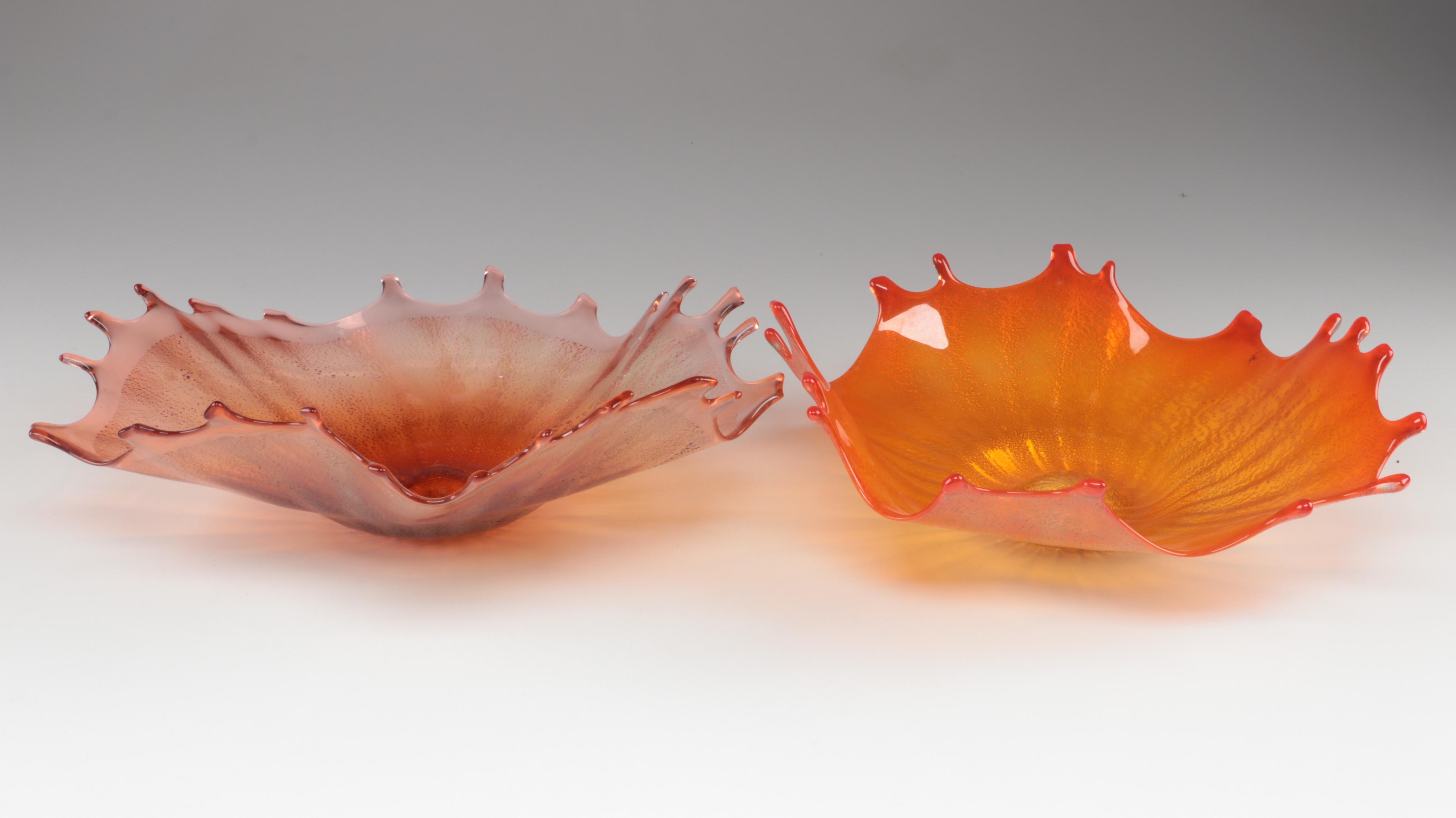 Doug Frates Handblown with Silver Leaf Freeform Art Glass Splash Finger Bowls