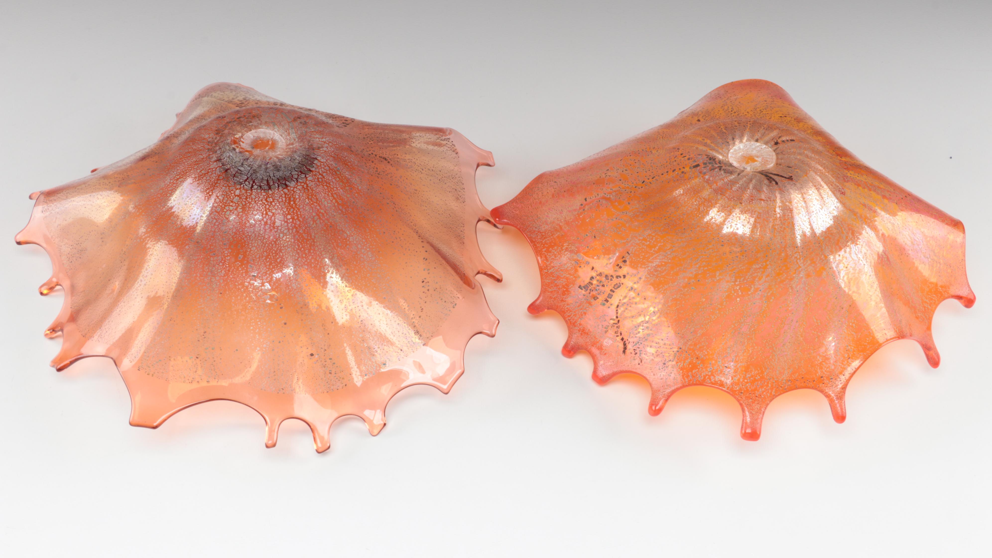 Doug Frates Handblown with Silver Leaf Freeform Art Glass Splash Finger Bowls