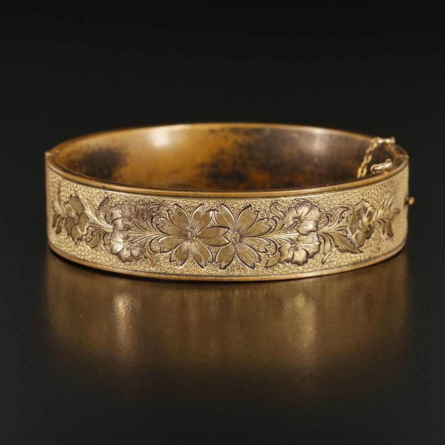 Victorian Engraved Flower Hinged Bangle