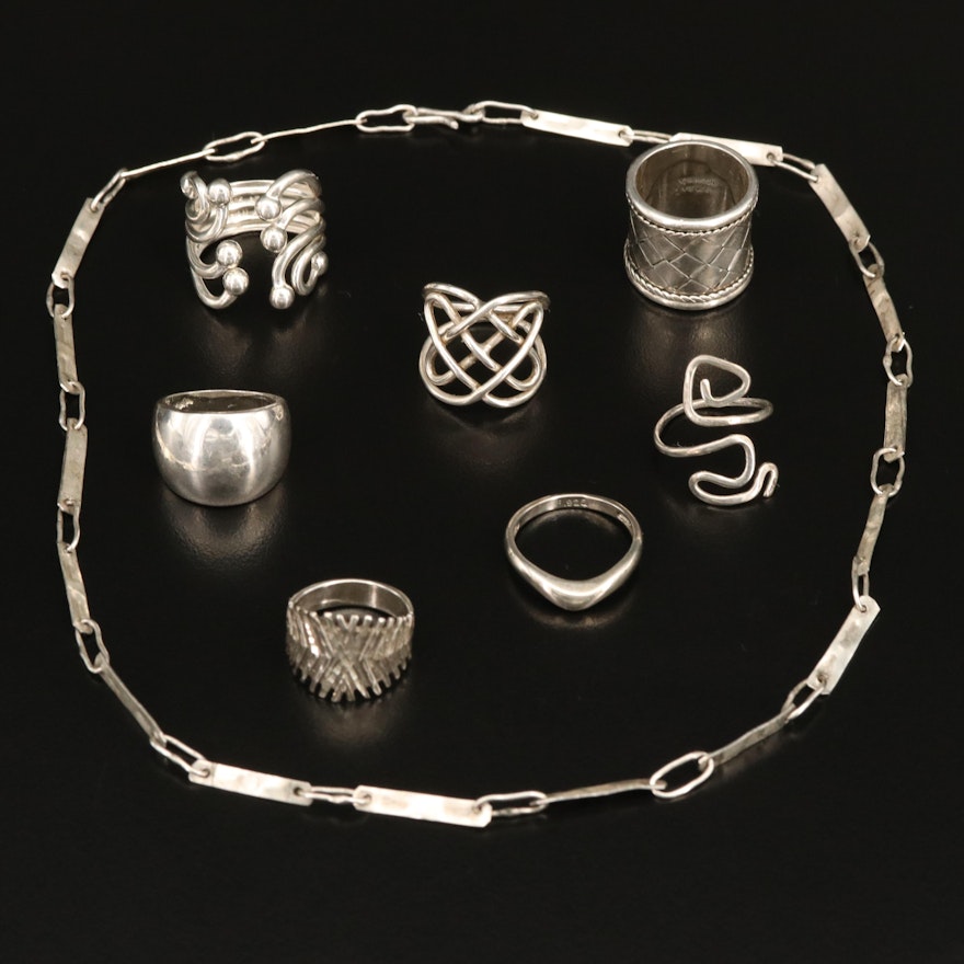 Sterling Rings and Necklace Grouping