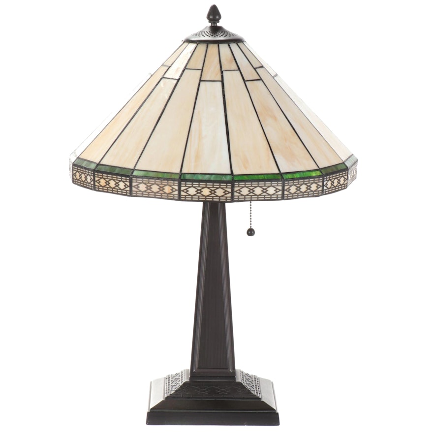 Arts and Crafts Style Slag Glass Table Lamp