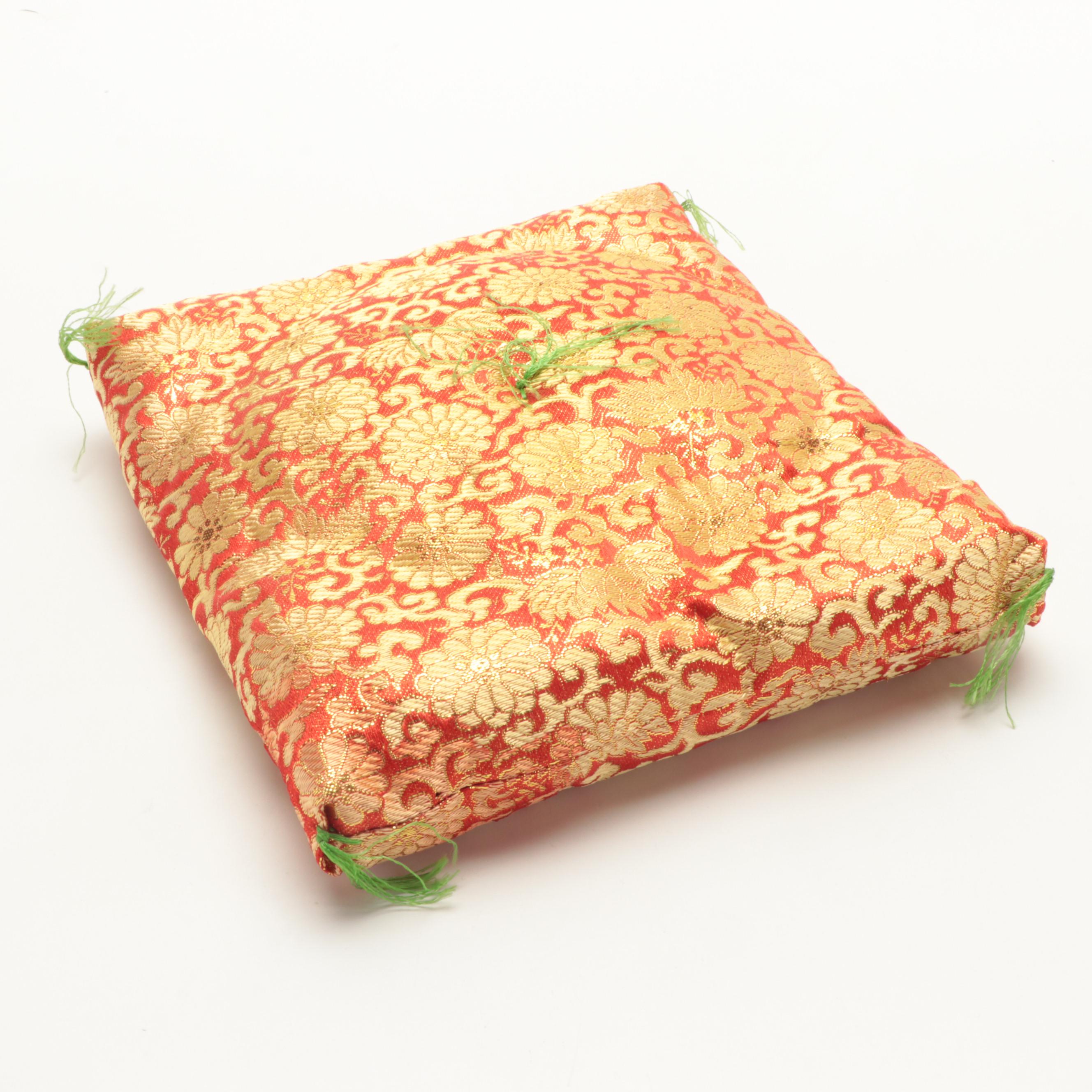 Japanese Cast Iron Samurai Hoshi-bachi Kabuto with Silk Brocade Cushion