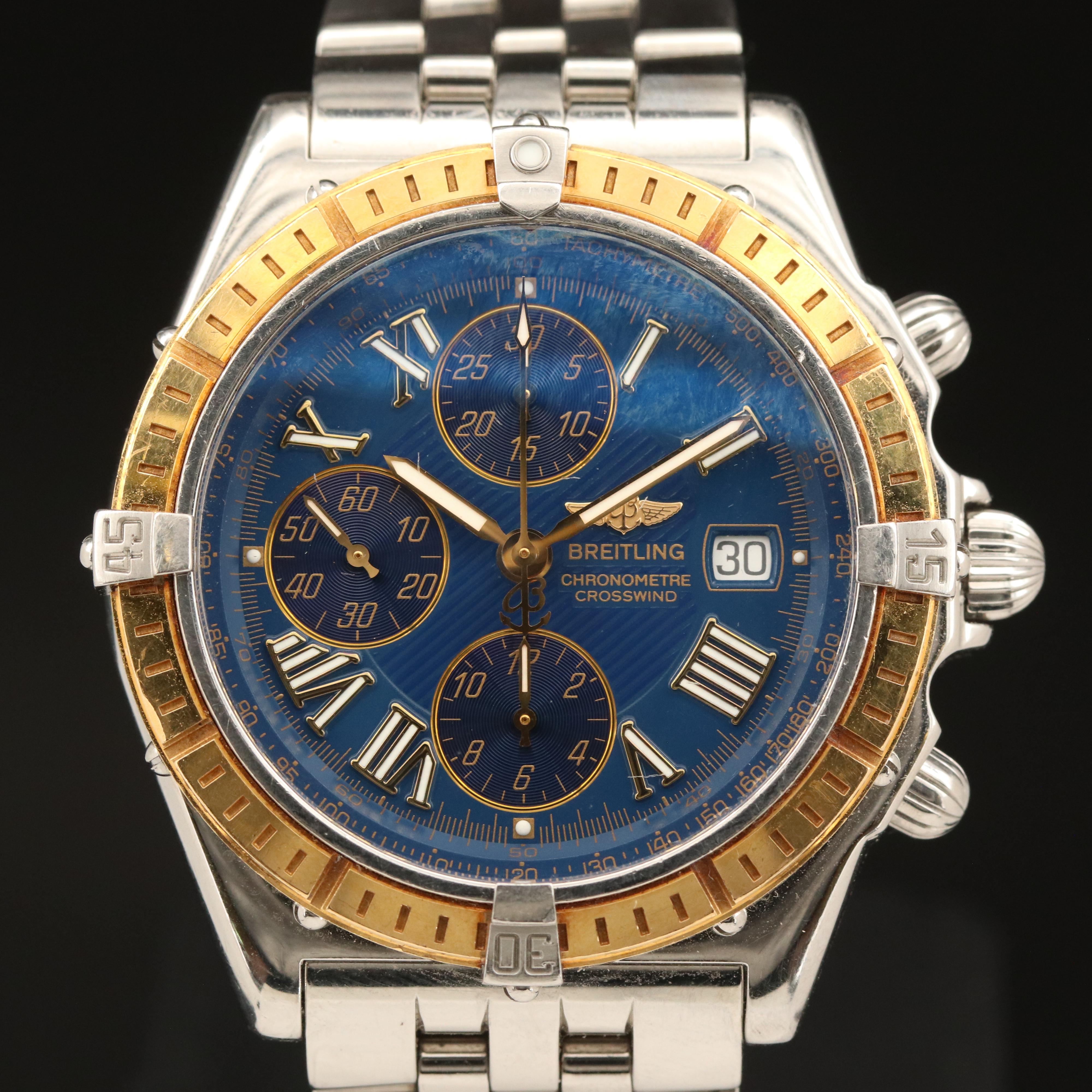 18K and Stainless Steel Breitling Cross Wind Racing Chronograph Watch