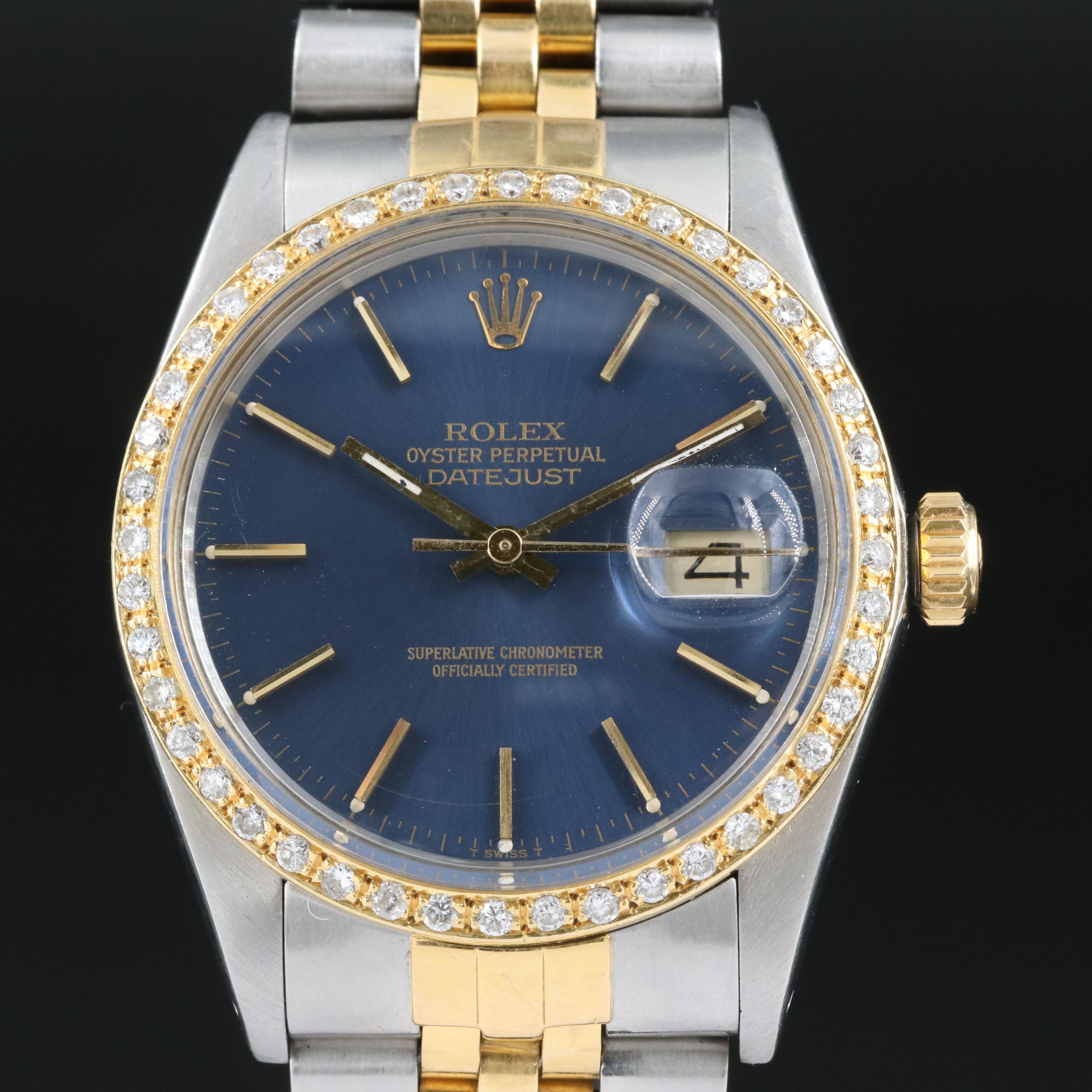 1987 Rolex Datejust Diamond Bezel, Blue Dial Watch