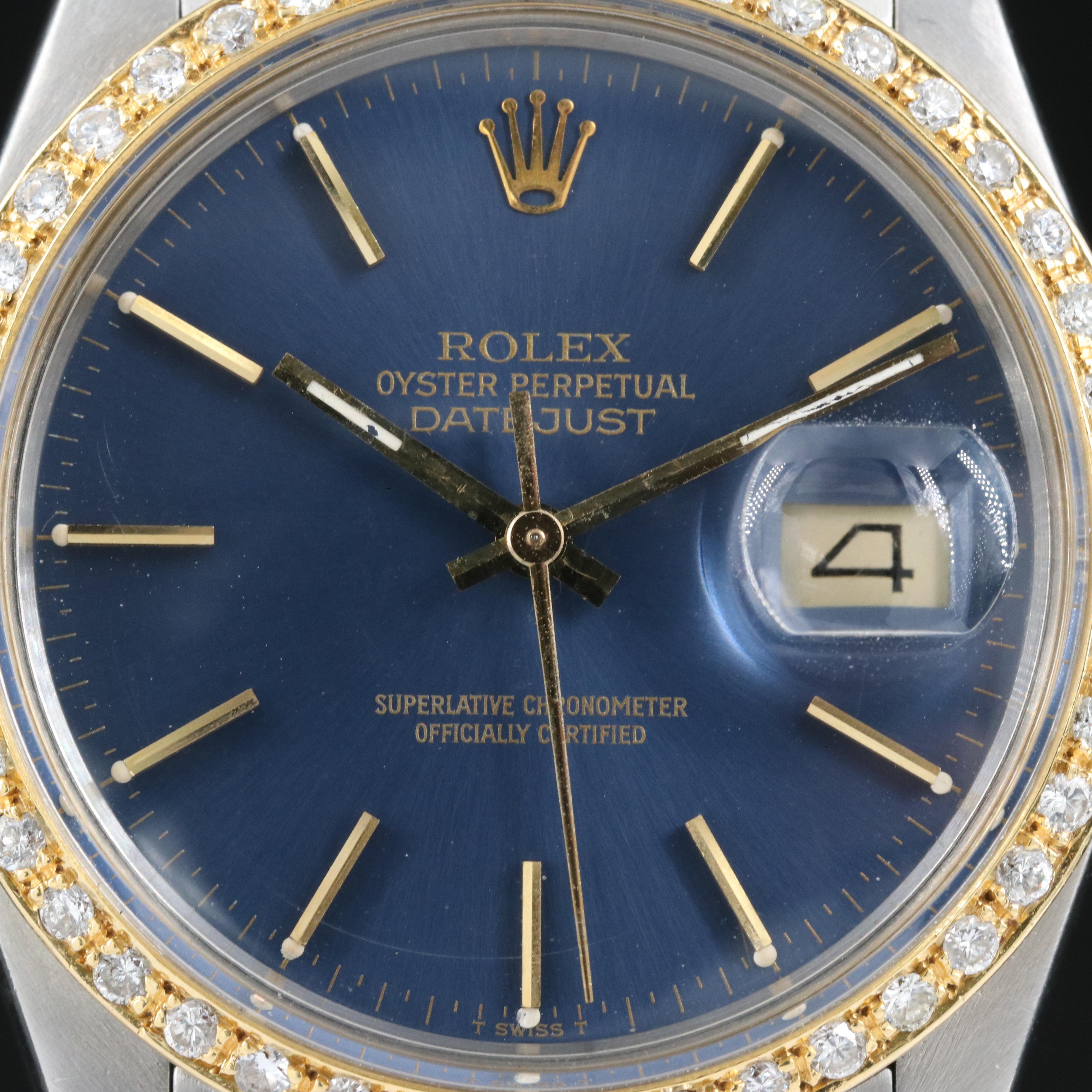 1987 Rolex Datejust Diamond Bezel, Blue Dial Watch
