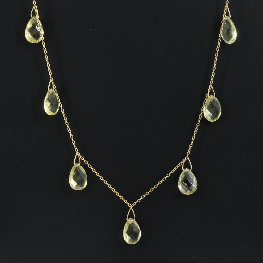 14K Citrine Drop Necklace