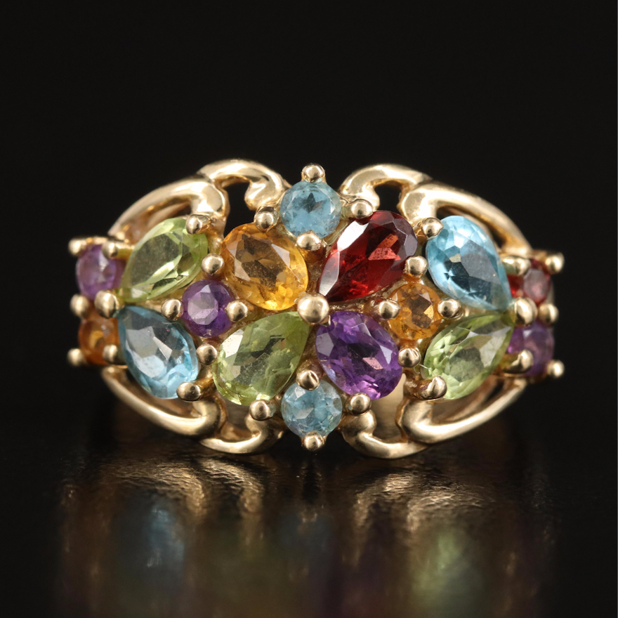 10K Cluster Ring with Topaz, Amethyst and Citrine