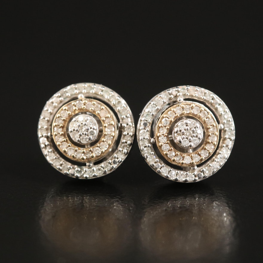 Sterling Diamond Double Halo Stud Earrings with 10K Accents