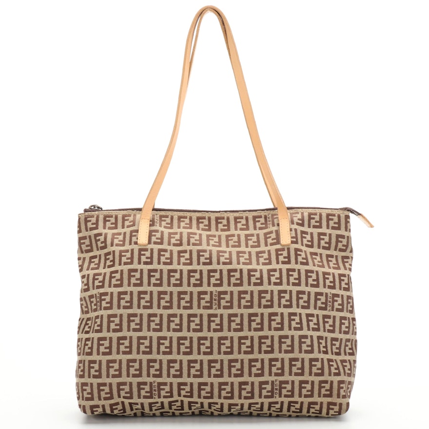 Fendi Small Zip Tote Bag in FF Zucca Jacquard Canvas and Leather