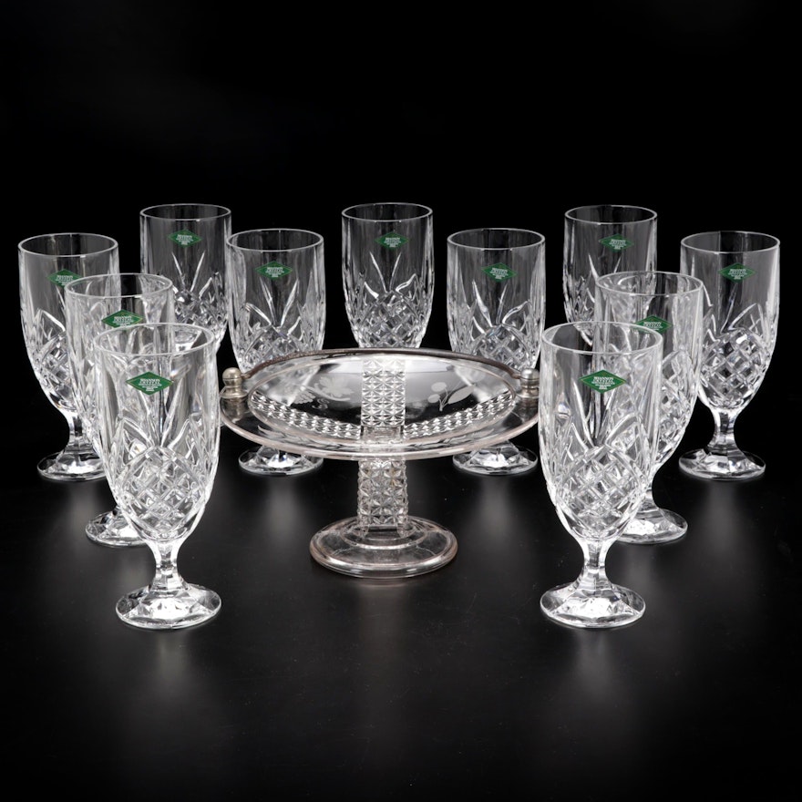 Shannon Crystal Water Goblets and Ripley & Co. Pressed Glass Fruit Bowl