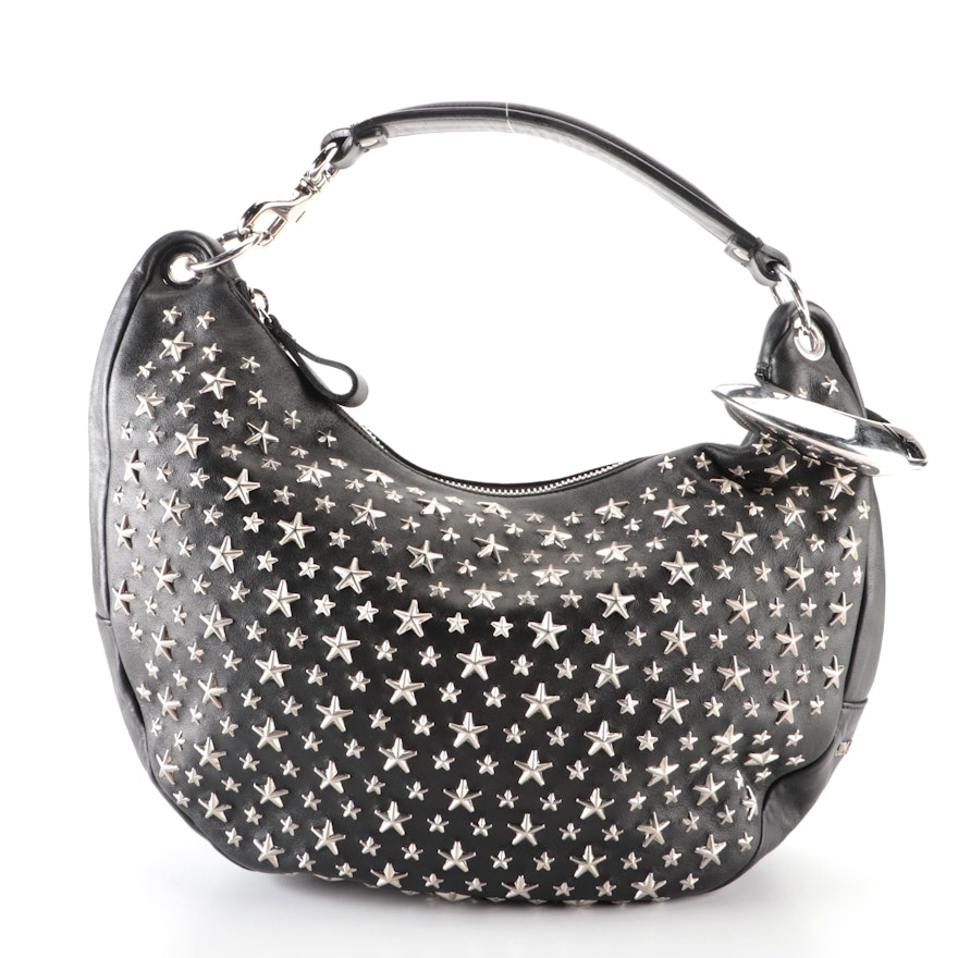 Jimmy Choo Sky Studded Black Leather Hobo Bag