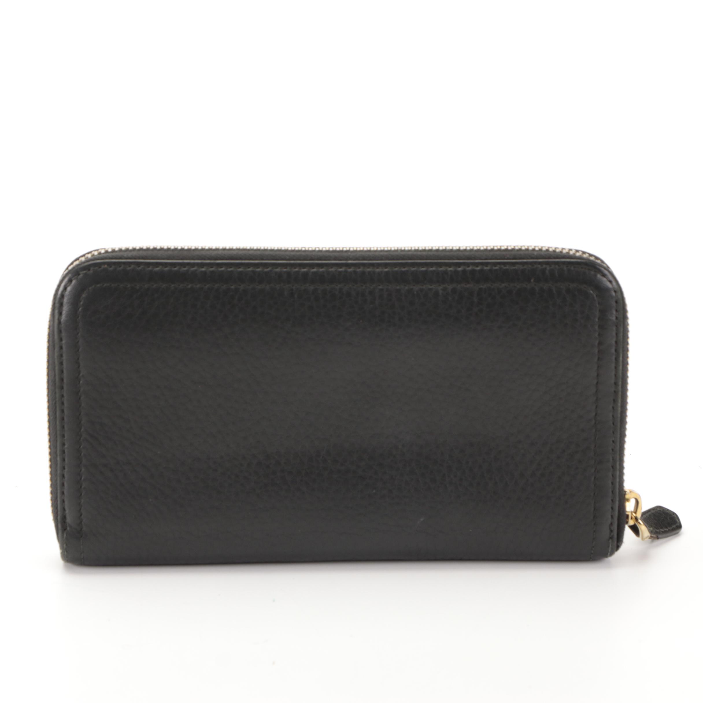 Prada Zip-Around Wallet in Black Deerskin Leather with Box