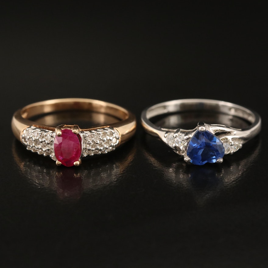 10K Ruby, Diamond, Sapphire and Cubic Zirconia Rings