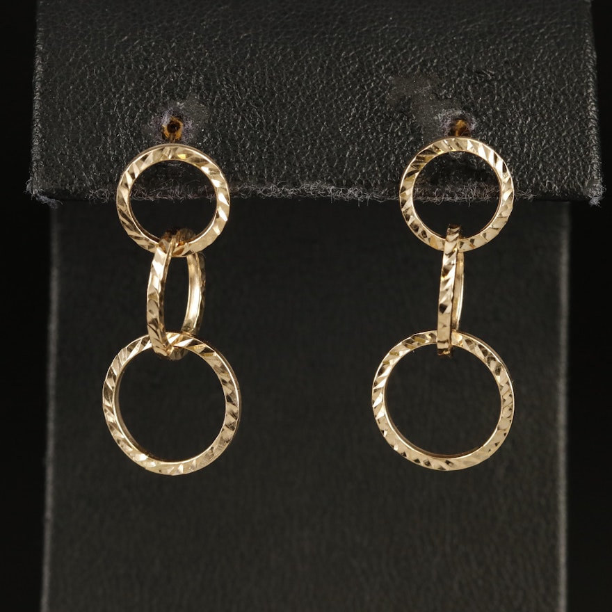 14K Diamond Cut Triple Link Earrings