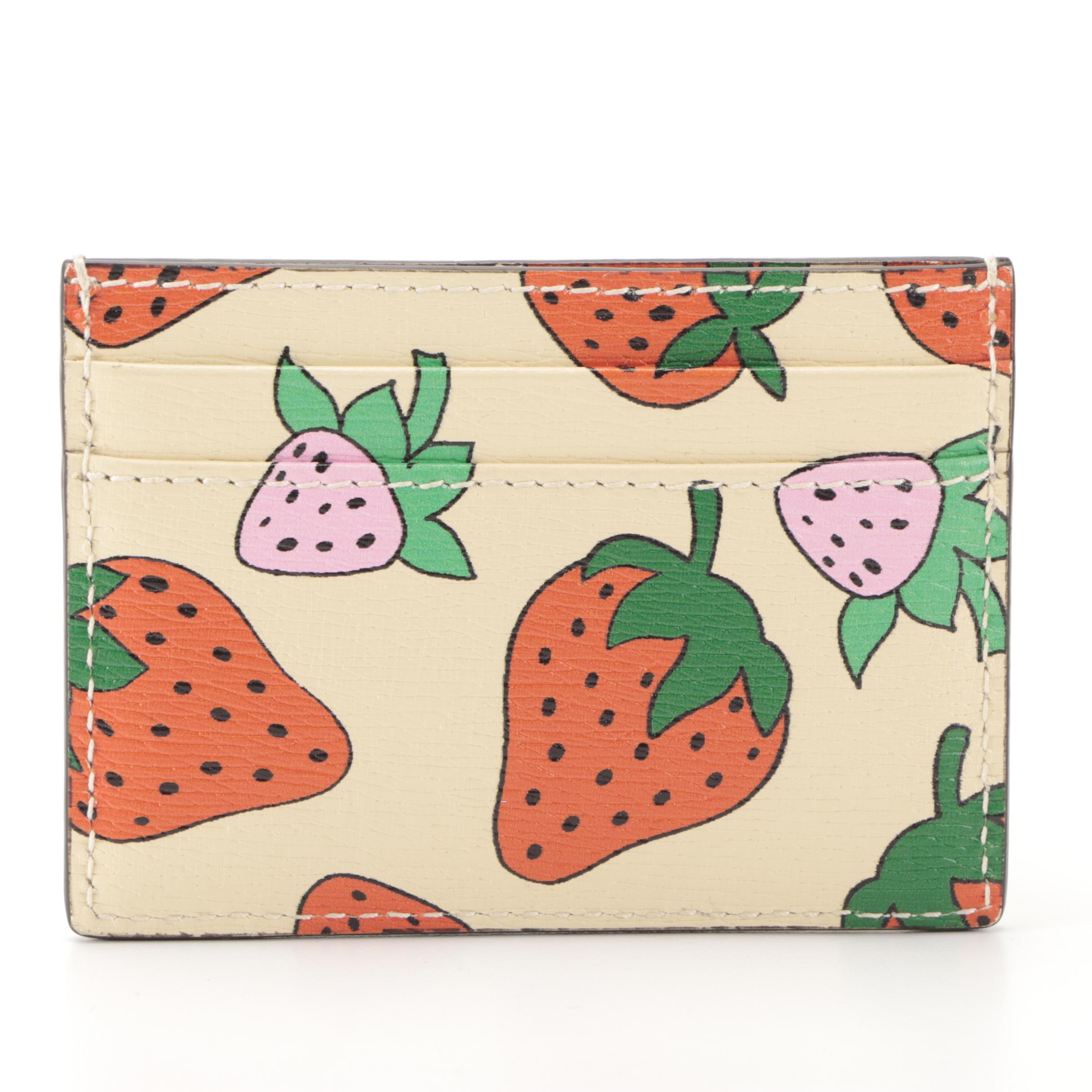 Gucci Zumi Card Case in Strawberry Print Leather with Box