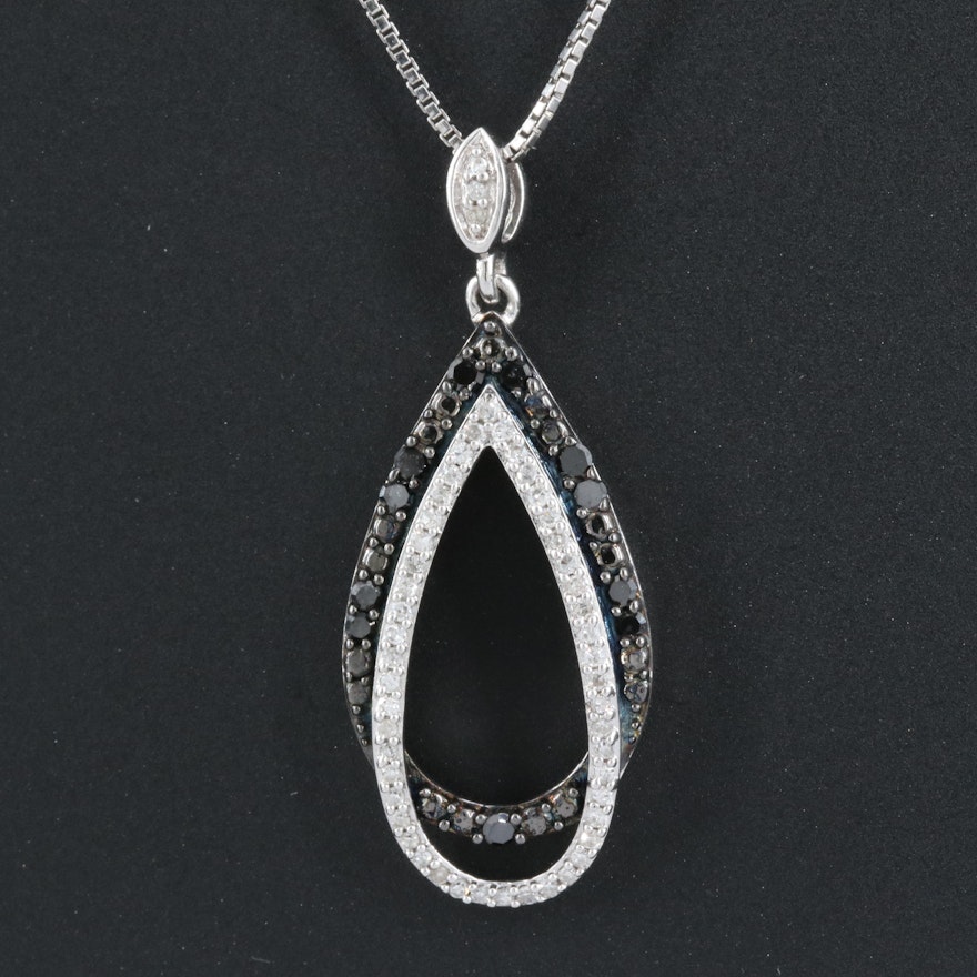 Sterling Diamond Teardrop Pendant Necklace