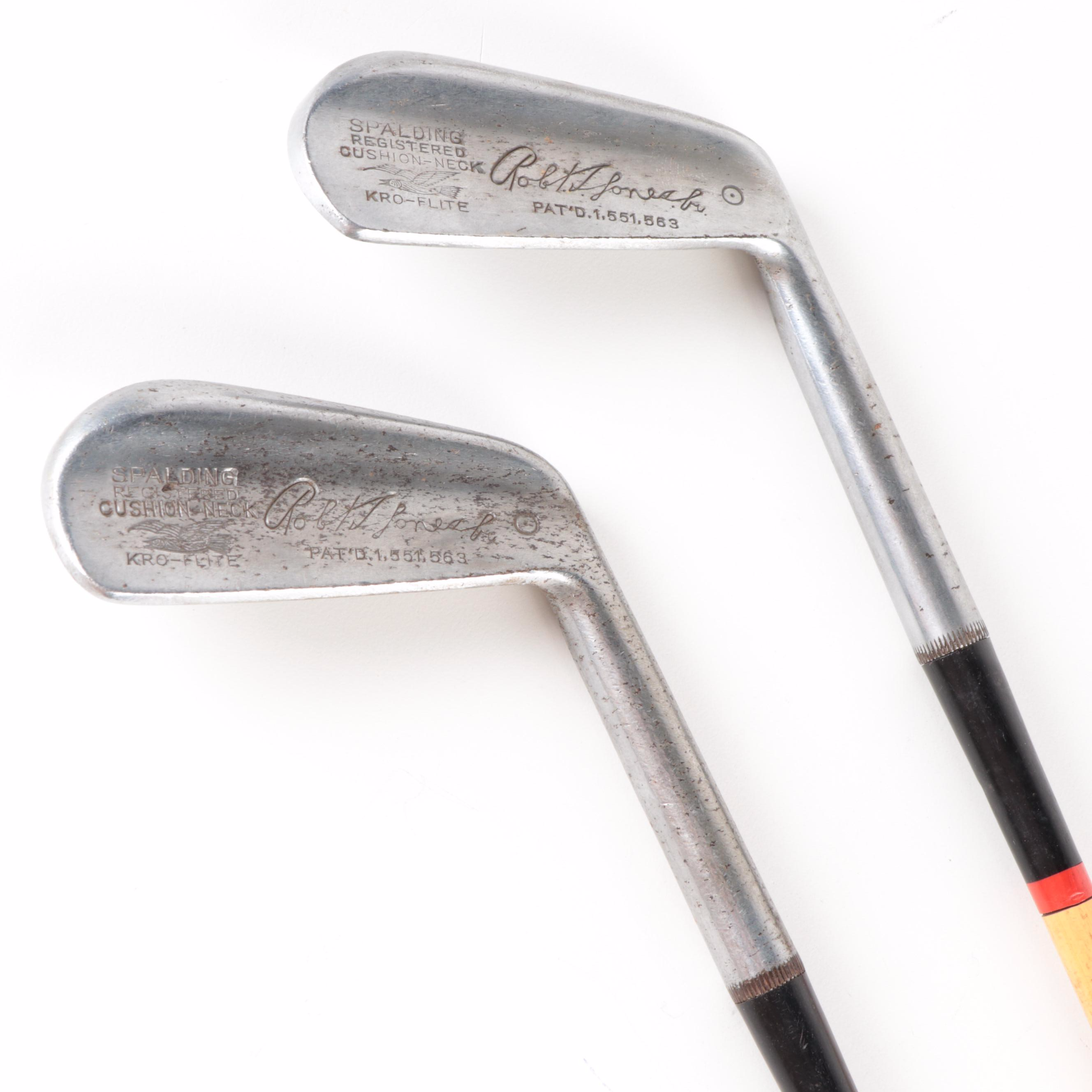 Vintage Spalding Bobby Jones Golf Clubs With Hickory Shafts, Golf Balls