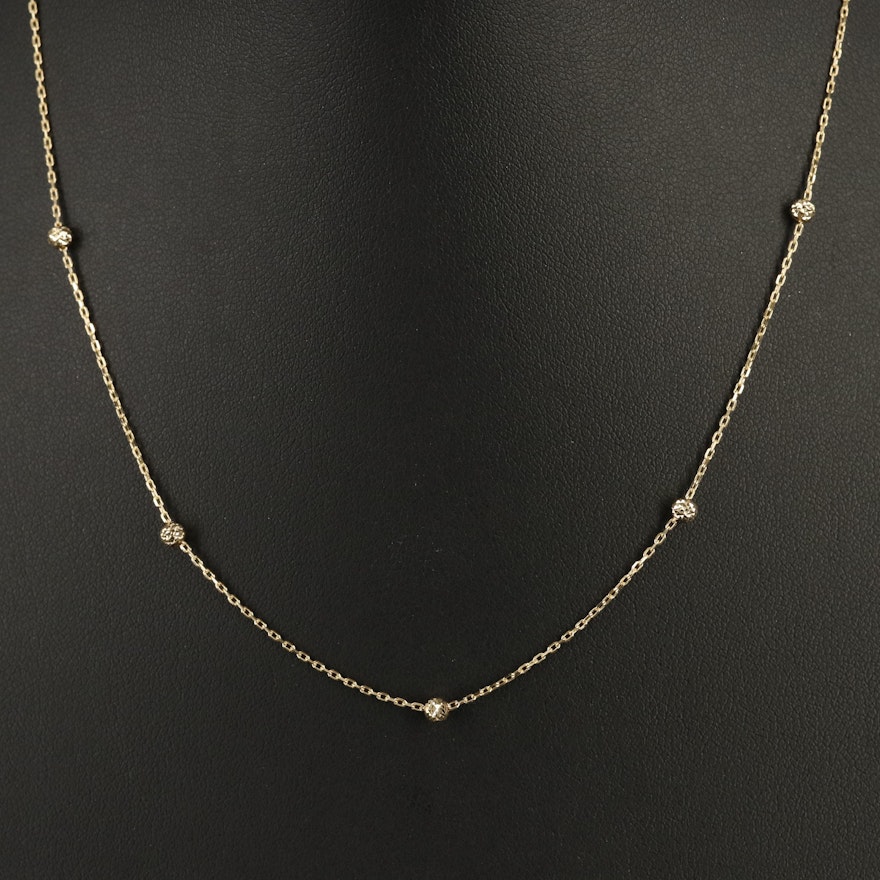 14K Diamond Cut Bead Station Necklace