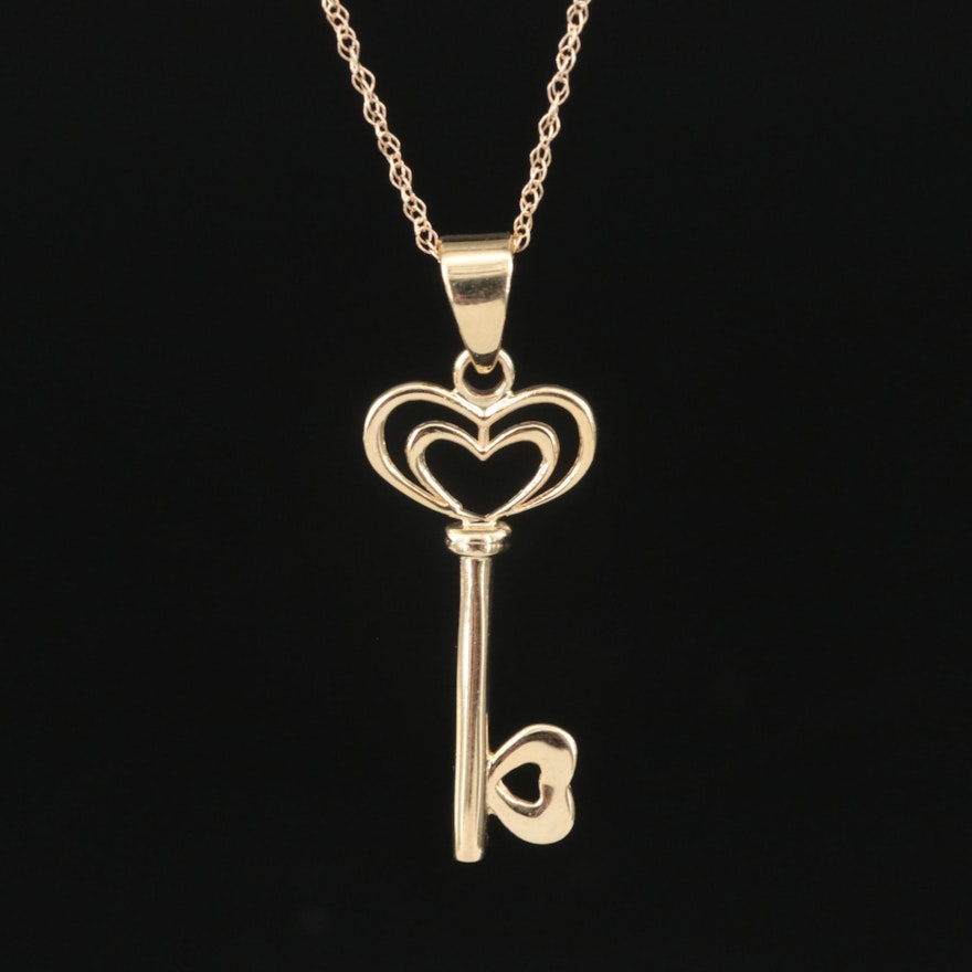 14K Heart Key Pendant Necklace