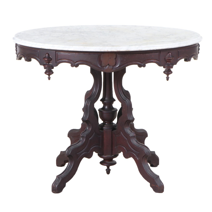 Victorian Walnut and White Marble Side Table, Late 19th Century