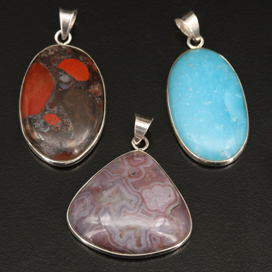 Sterling Pendant Selection with Agate, Dragon Blood Jasper and Chalcedony