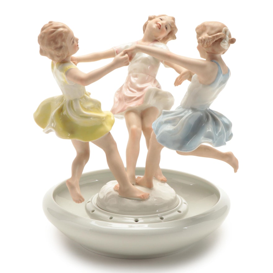 Karl Totter for Hutschenreuther Kunstabteilung "May Dance" Porcelain Flower Bowl