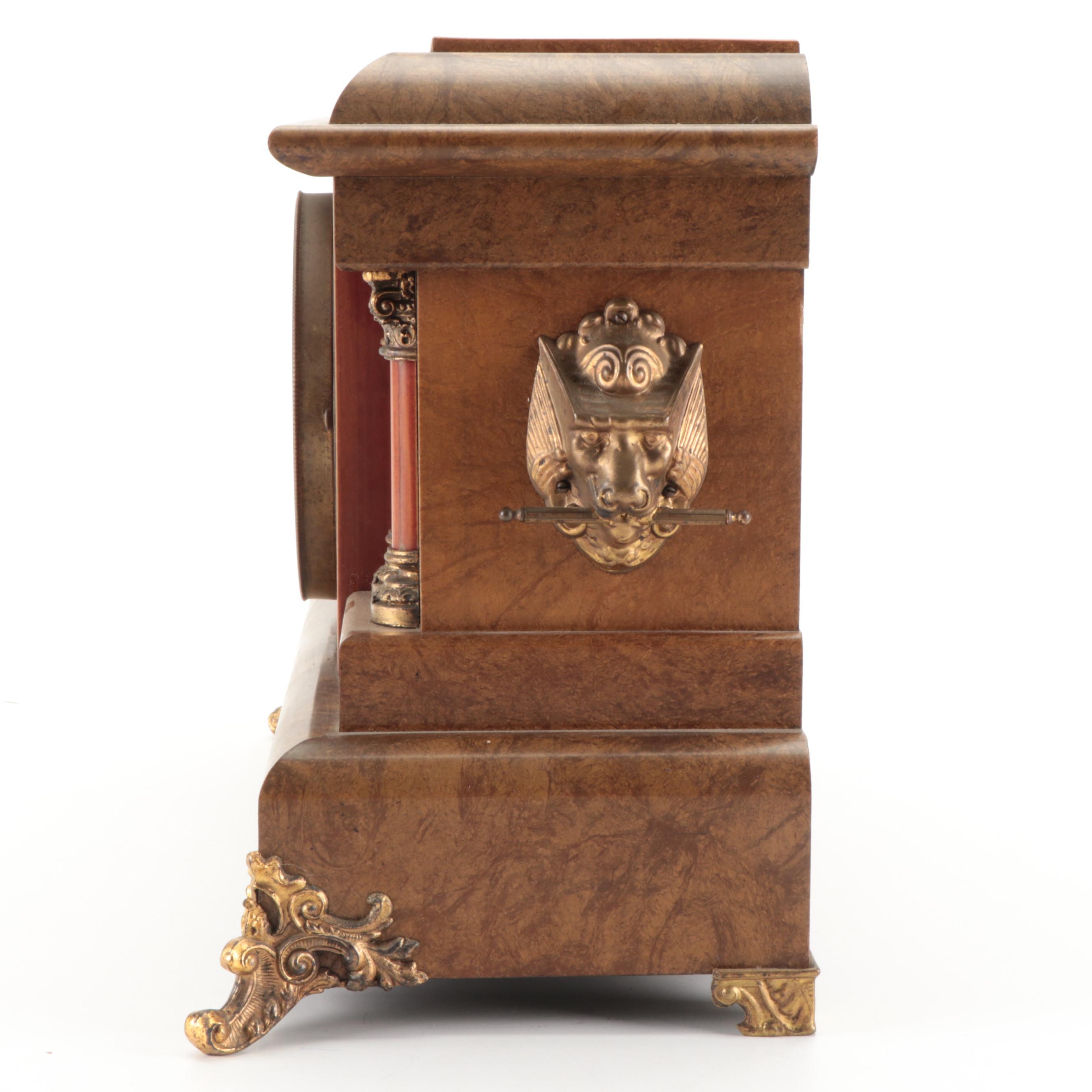 Seth Thomas Adamantine Lions Head Mantel Clock, Late 19th/ Early 20th C.