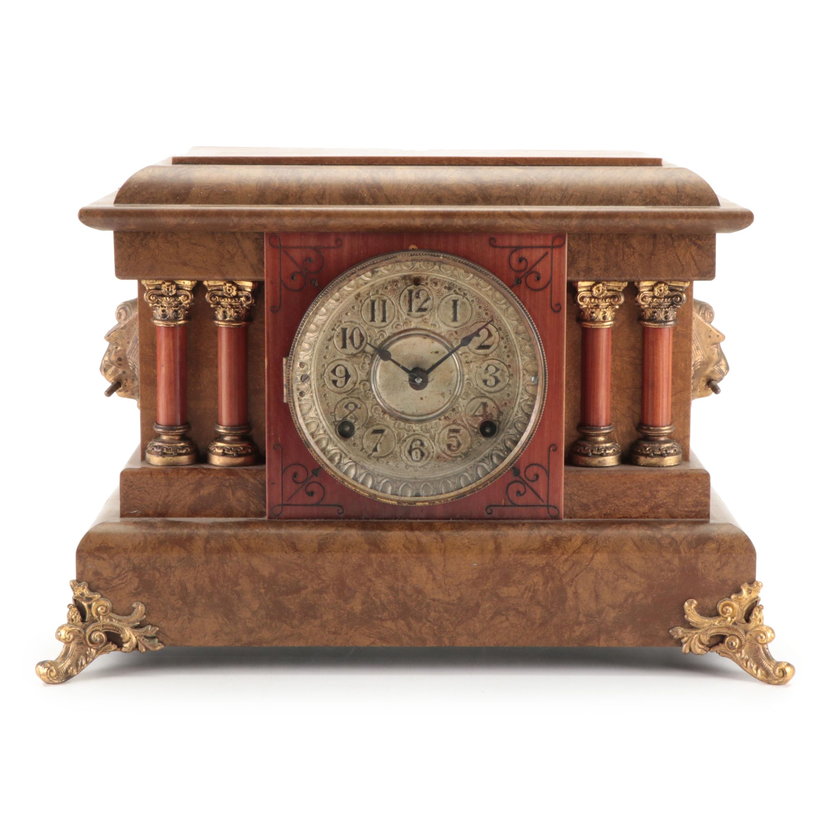 Seth Thomas Adamantine Lions Head Mantel Clock, Late 19th/ Early 20th C.