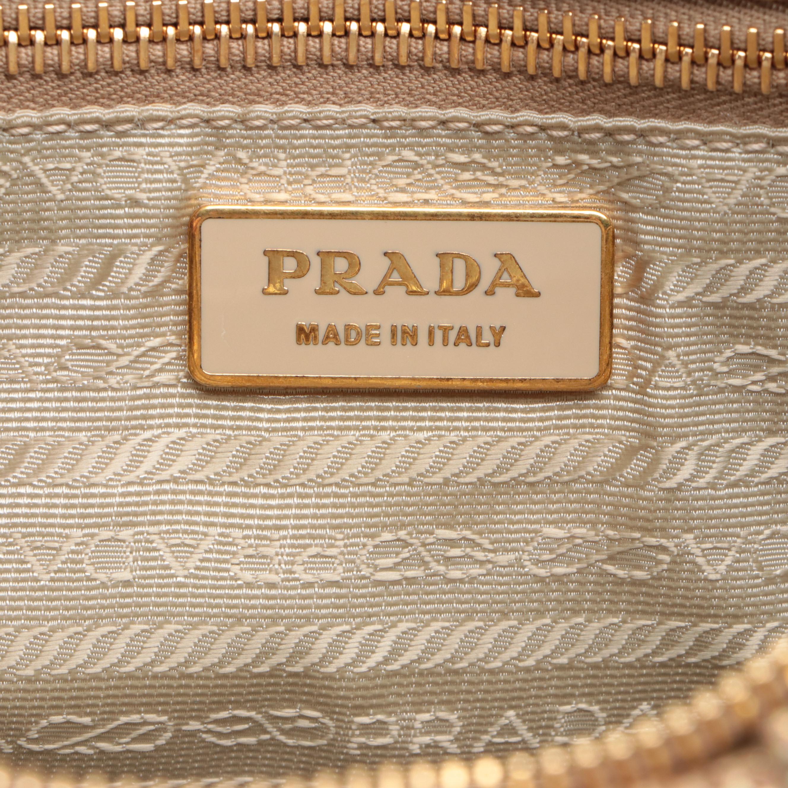 Prada Small Convertible Braided-Handle Gaufre Tote Bag in Metallic Gold Python