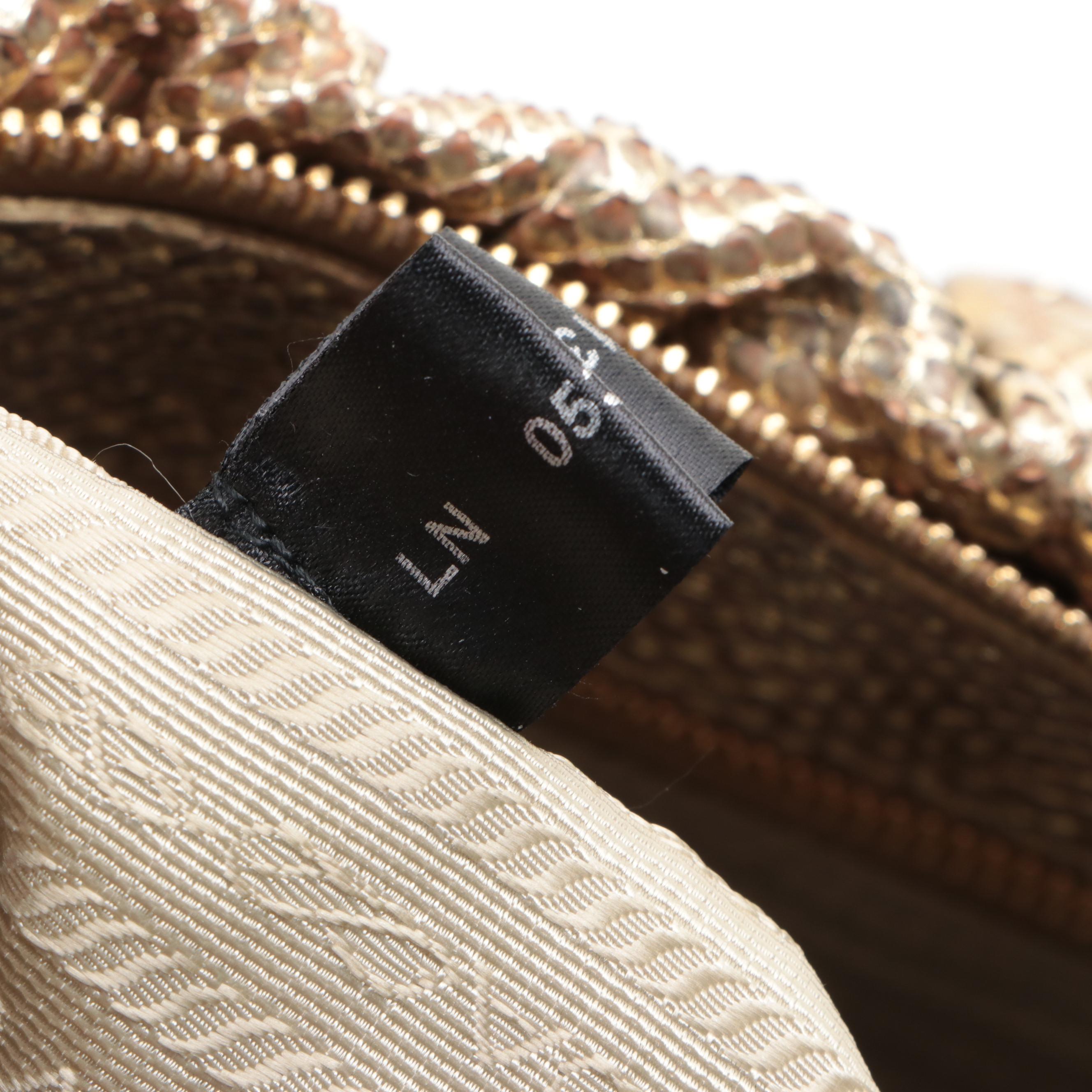 Prada Small Convertible Braided-Handle Gaufre Tote Bag in Metallic Gold Python