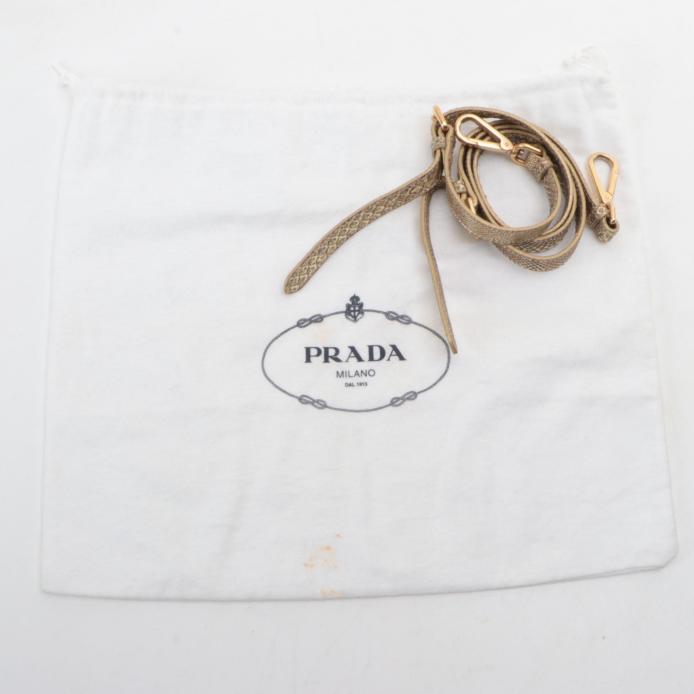 Prada Small Convertible Braided-Handle Gaufre Tote Bag in Metallic Gold Python