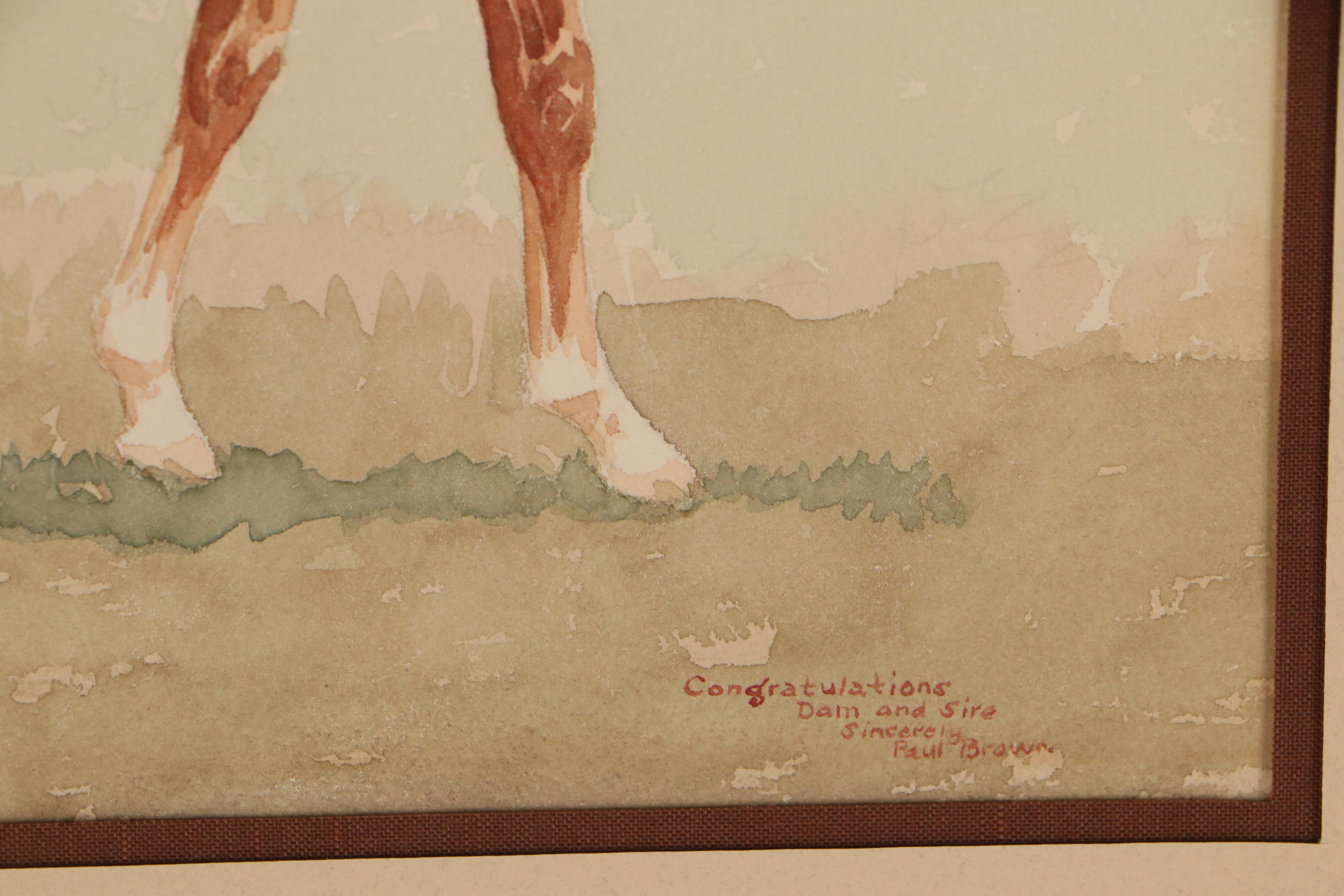 Paul Desmond Brown Color Pencil Drawing and Watercolor Painting of Horses