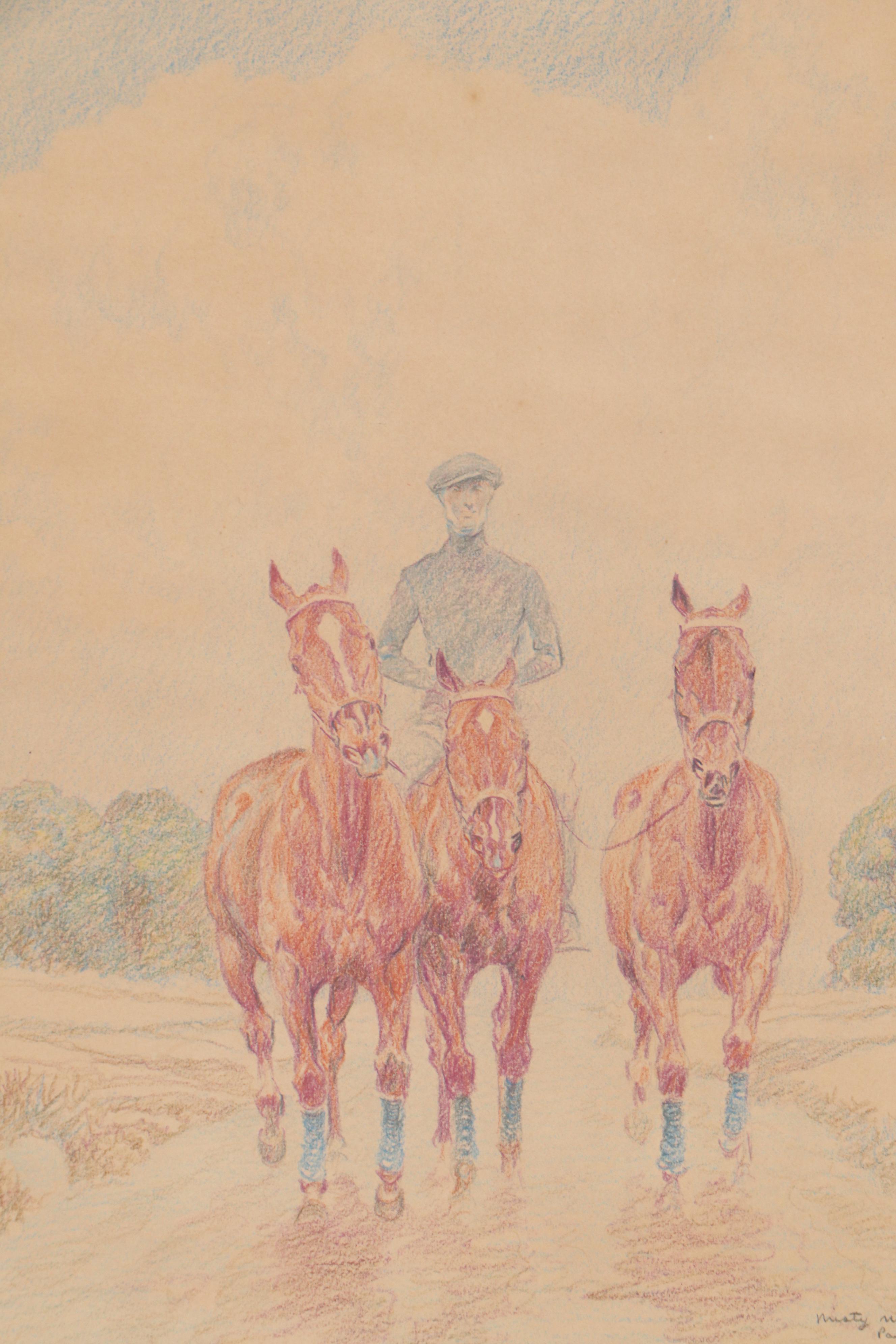 Paul Desmond Brown Color Pencil Drawing and Watercolor Painting of Horses
