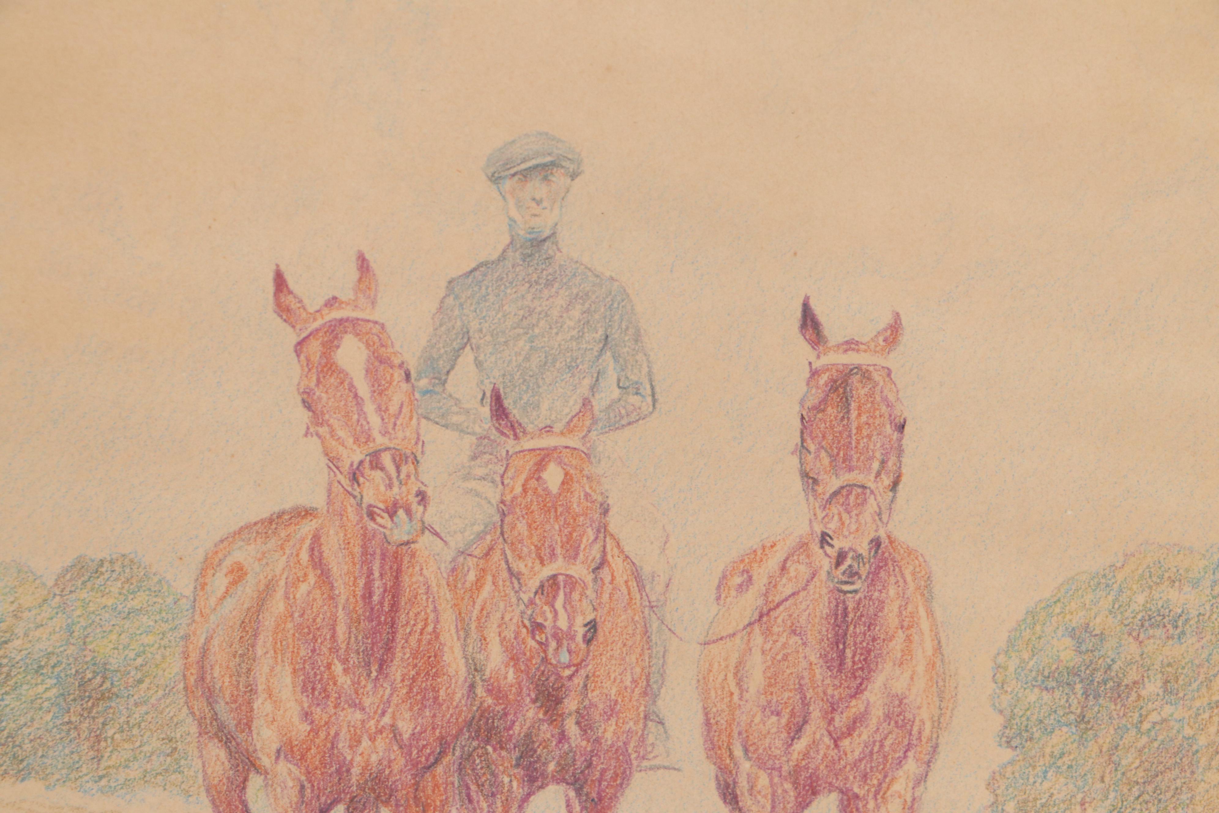 Paul Desmond Brown Color Pencil Drawing and Watercolor Painting of Horses