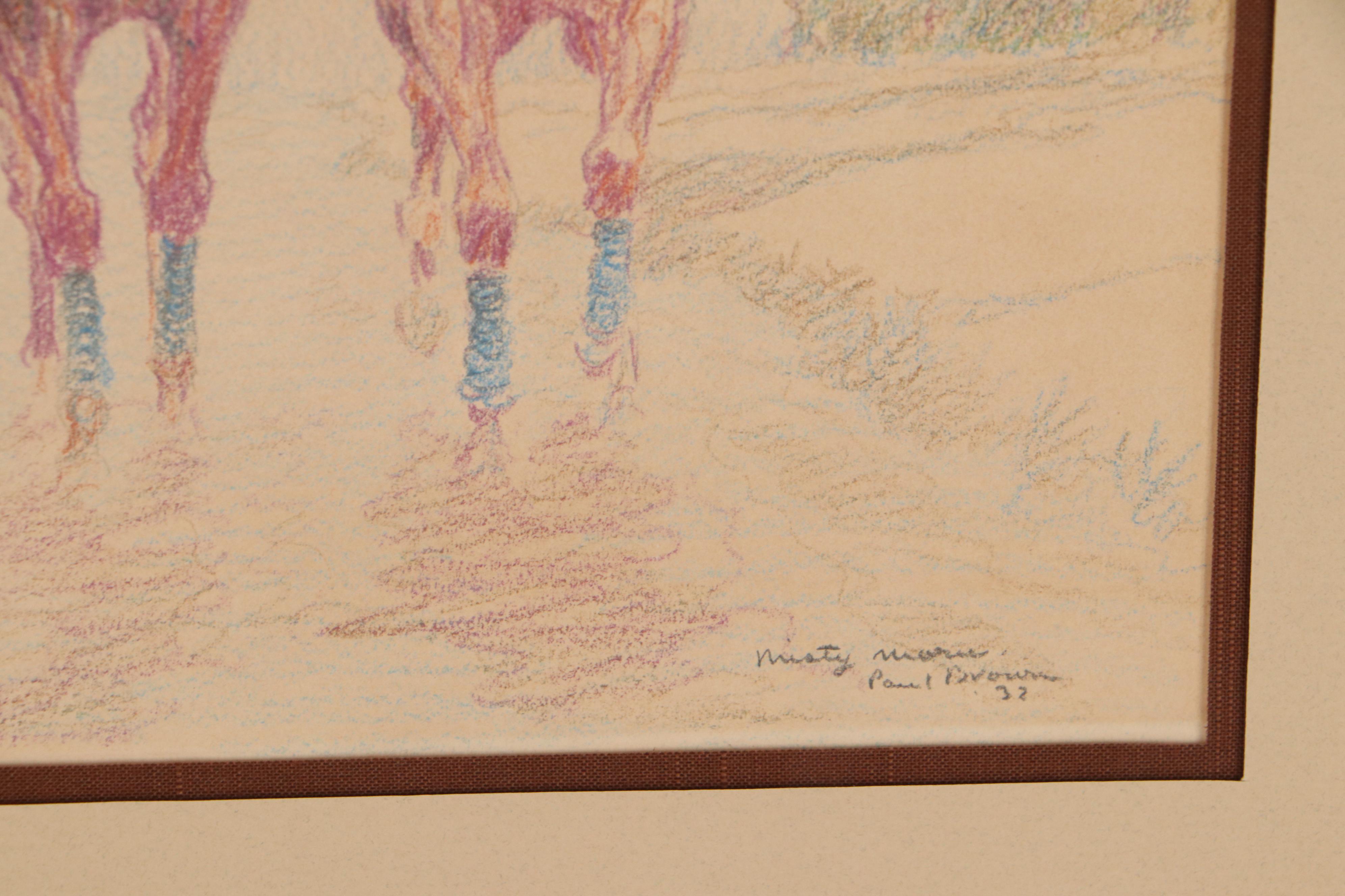 Paul Desmond Brown Color Pencil Drawing and Watercolor Painting of Horses