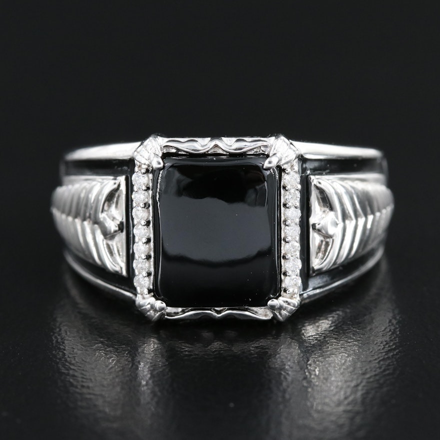 Sterling Black Onyx and Diamond Ring