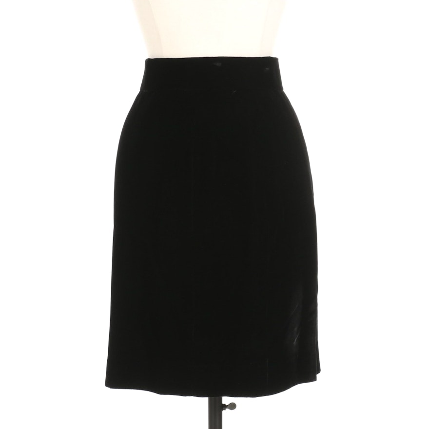 Chanel Silk Blend Black Velvet Pencil Skirt