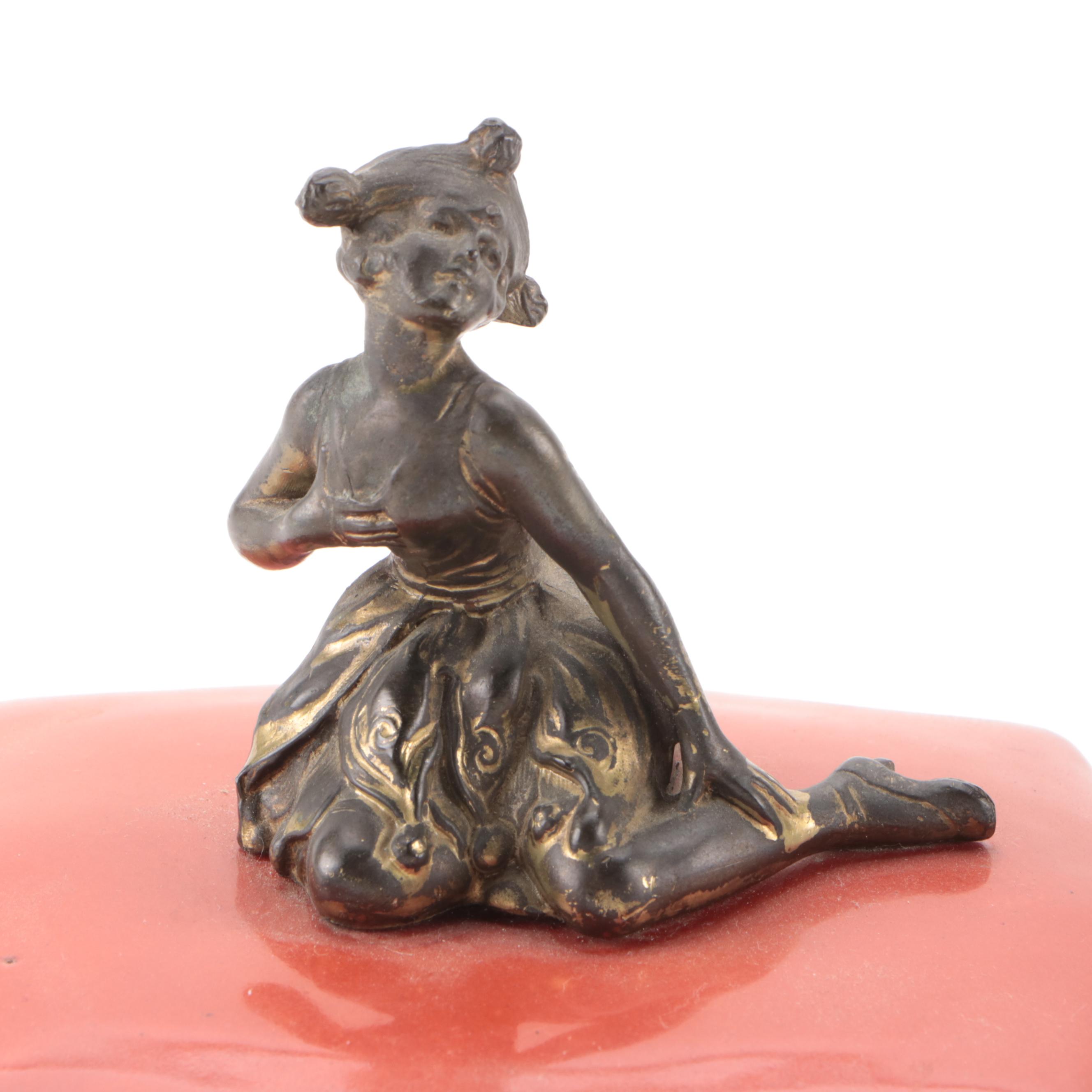 German Gilded Metal and Porcelain Vanity Boxes