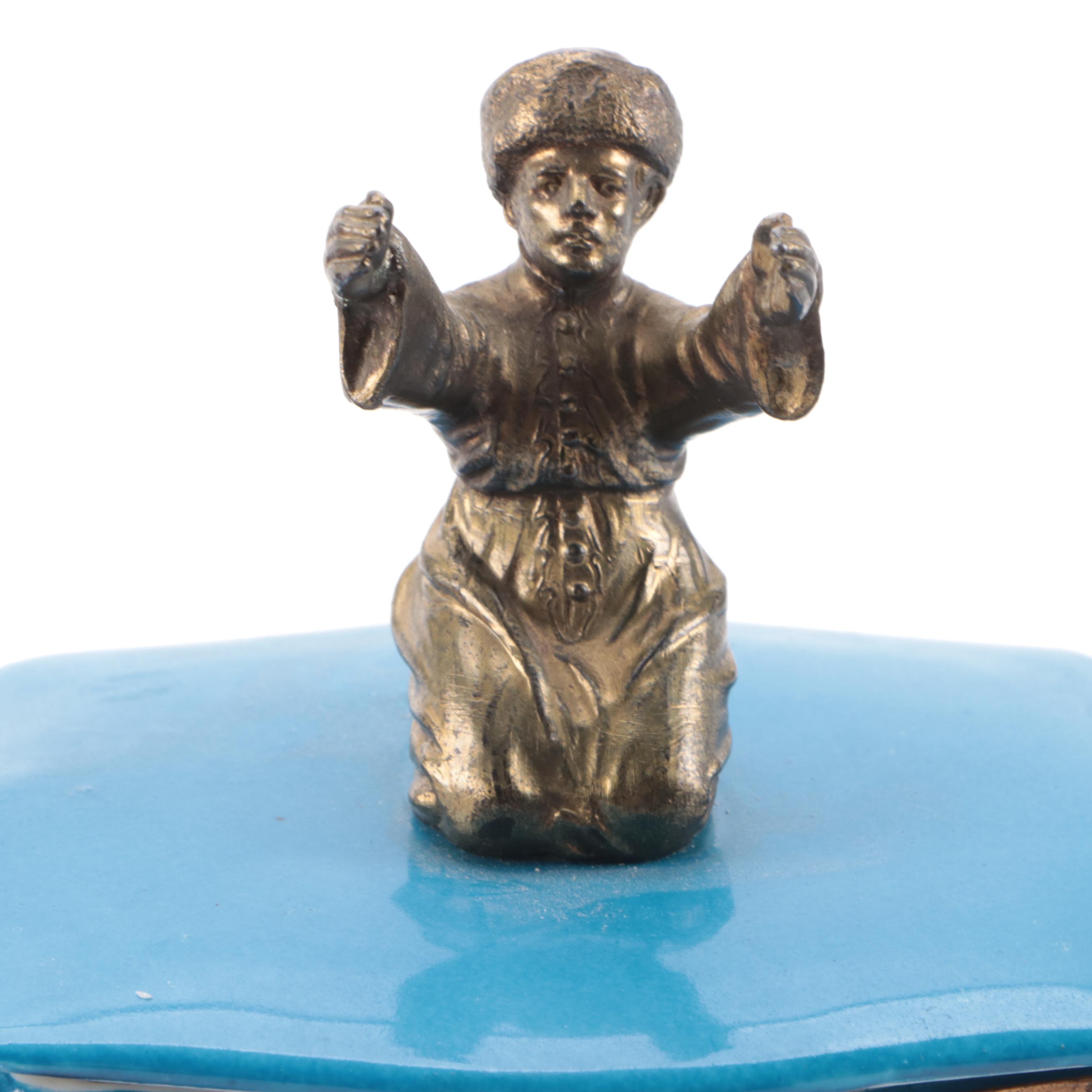 German Gilded Metal and Porcelain Vanity Boxes