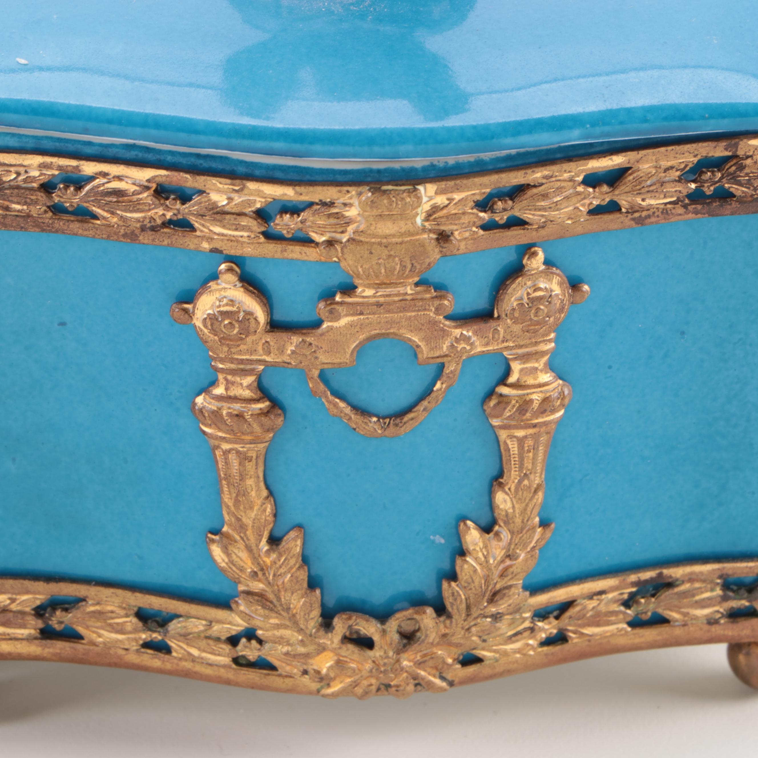 German Gilded Metal and Porcelain Vanity Boxes
