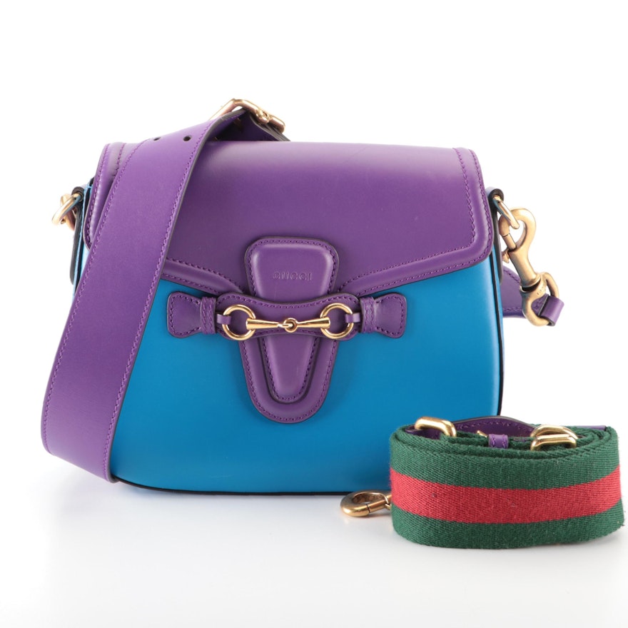 Gucci Lady Web Shoulder Bag in Purple and Blue Smooth Calfskin Leather