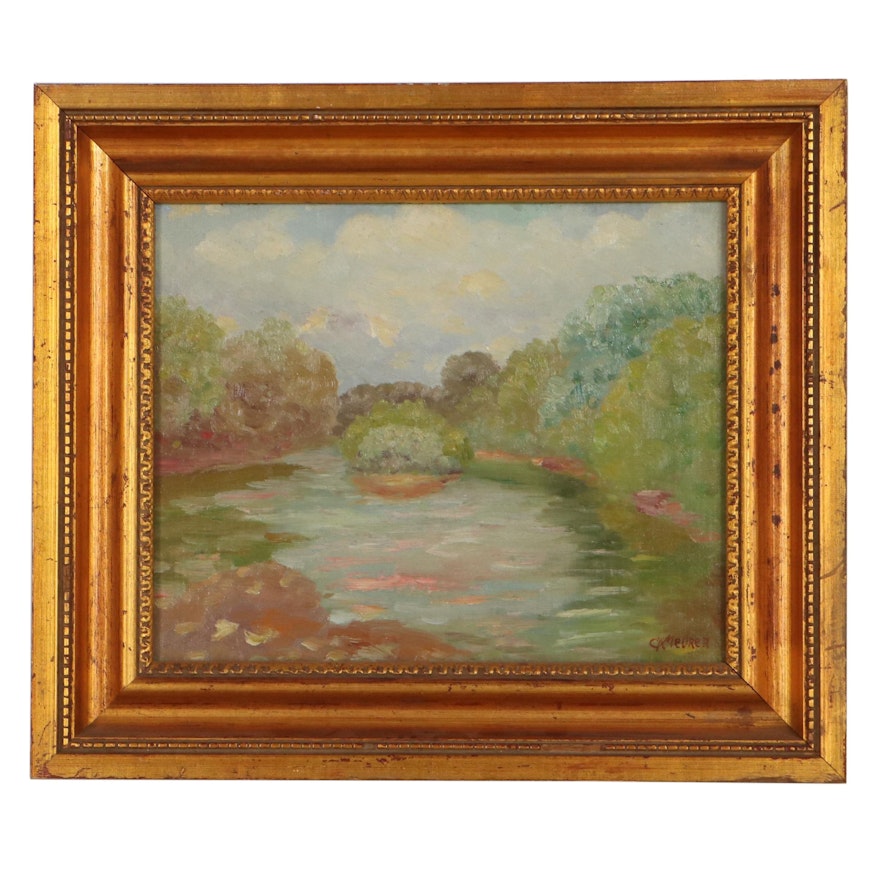 Charles Alfred Meurer Oil Painting "View of the Little Miami River," Circa 1929