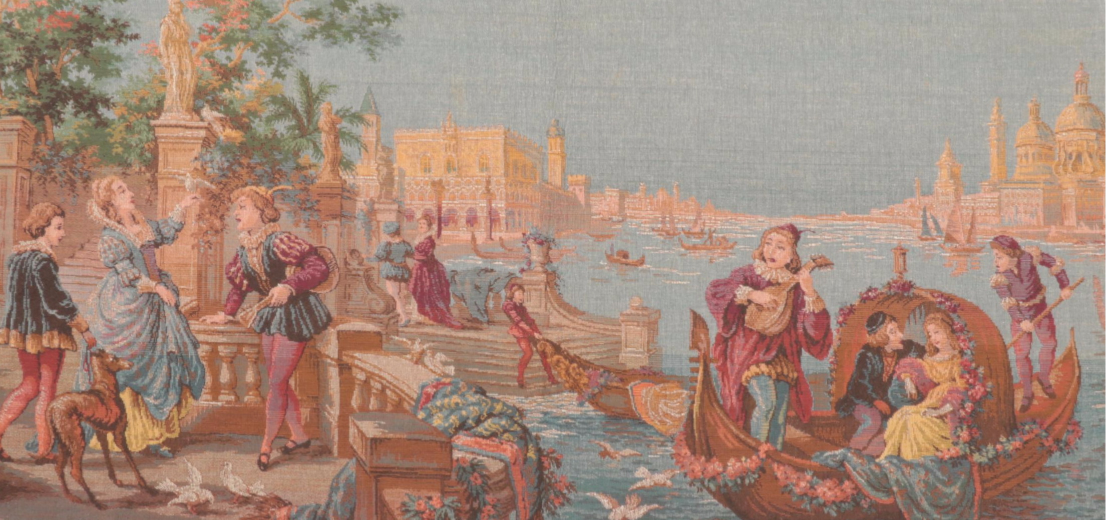 Rococo Style Machine Woven Tapestry of Venetian Canal Scene