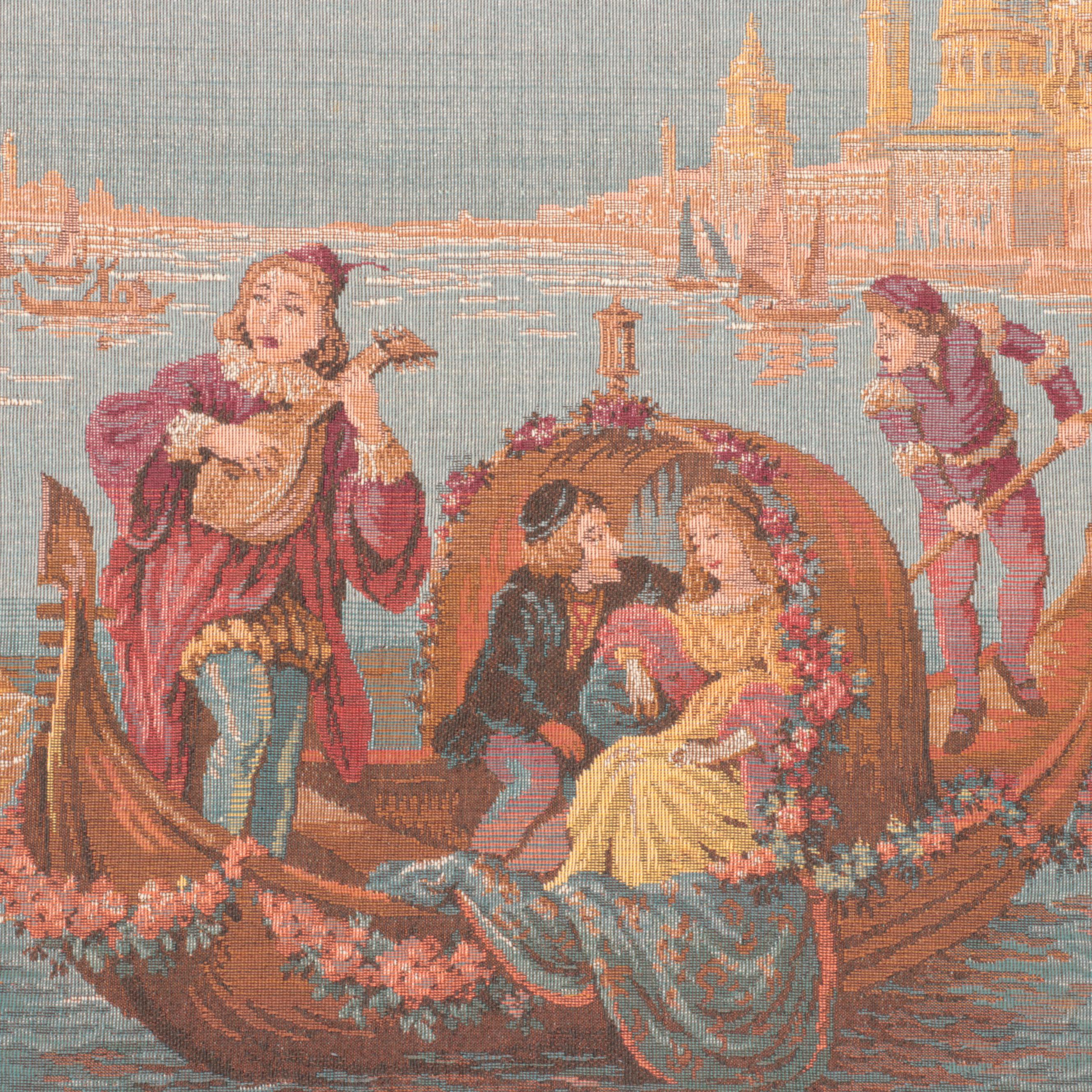 Rococo Style Machine Woven Tapestry of Venetian Canal Scene