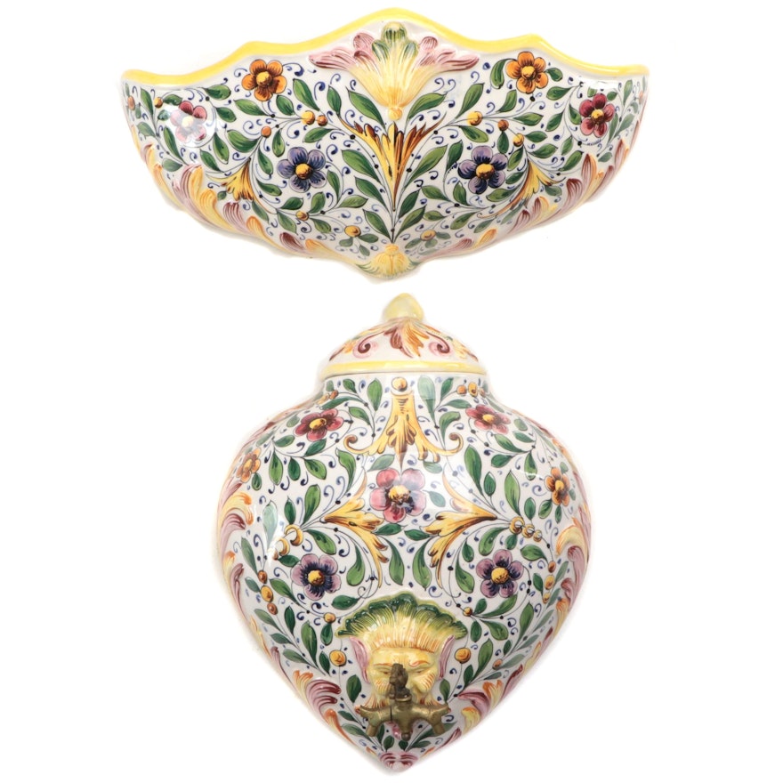 Italian Deruta Hand-Paint Ceramic Lavabo Fountain