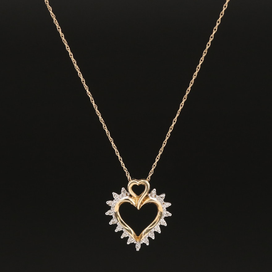 10K 0.10 CTW Diamond Heart Pendant Necklace