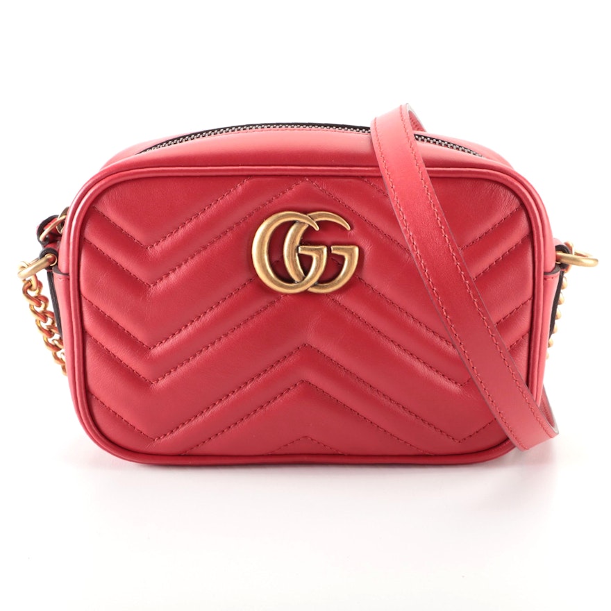 Gucci GG Marmont Mini Shoulder Bag in Red Matelassé Calfskin Leather