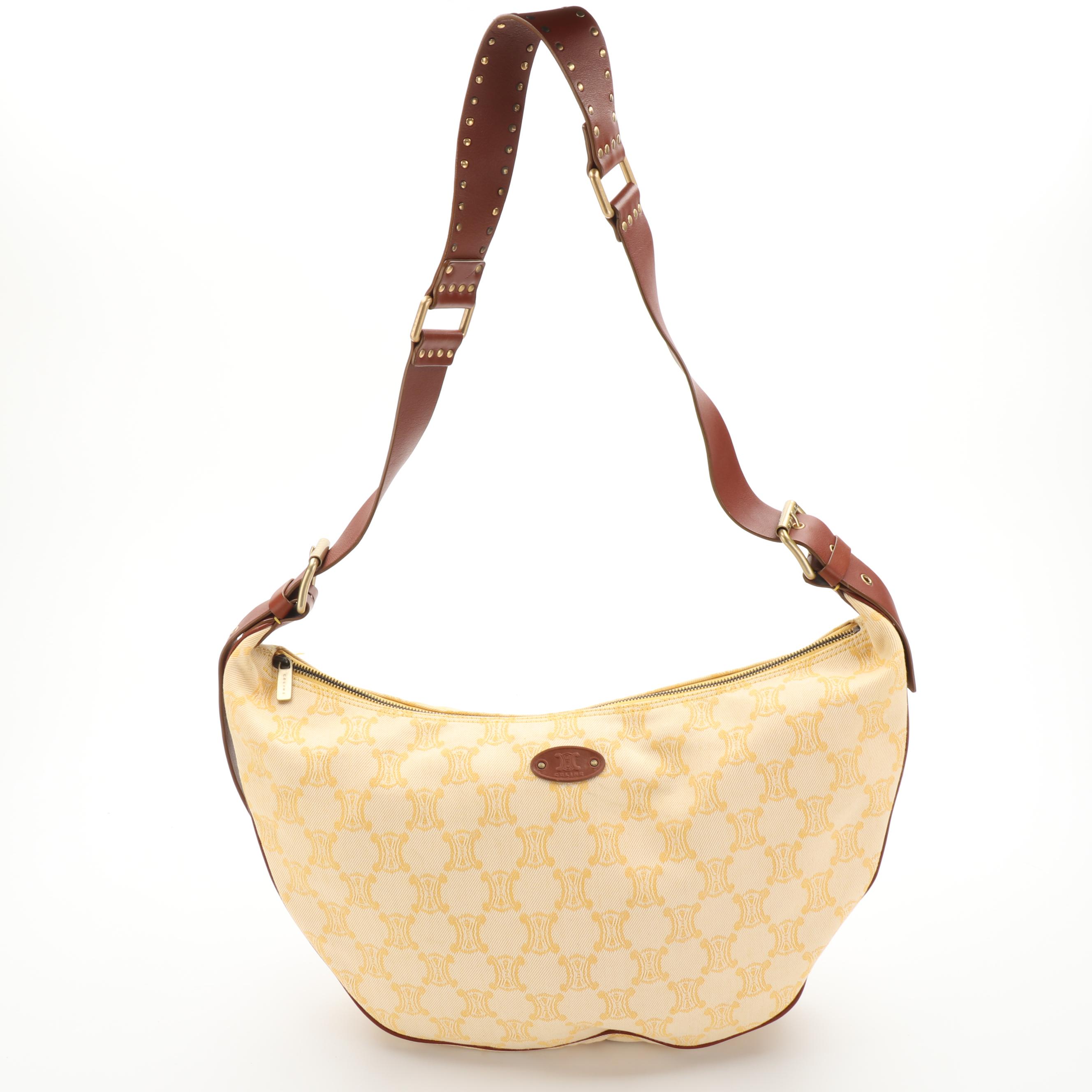 Celine Hobo Bag in Yellow Macadam Canvas and Leather